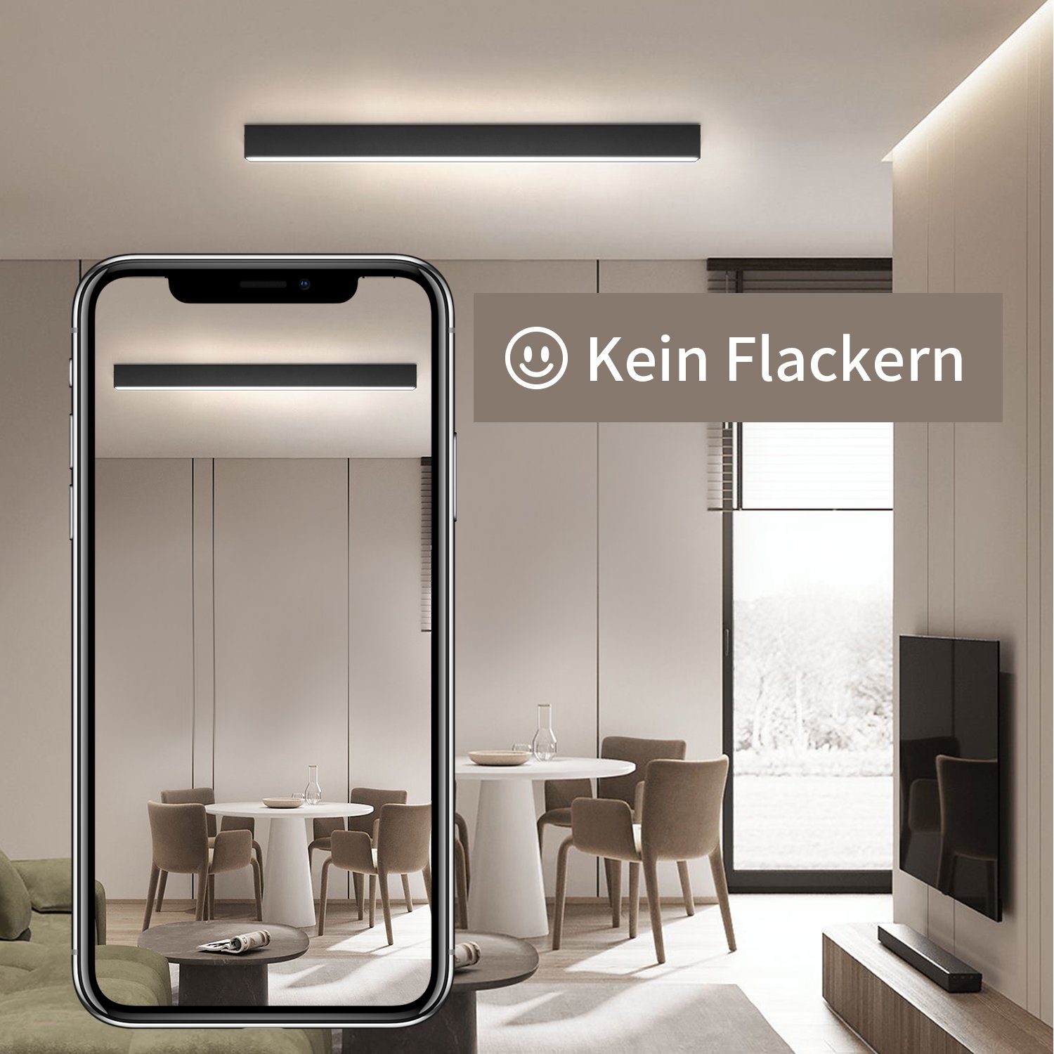 ZMH Deckenleuchten Wohnzimmer Modern Dimmbar Bürolampe Decke Mit Fernbedienung, LED fest integriert, LED fest integriert – Bild 4 von 5