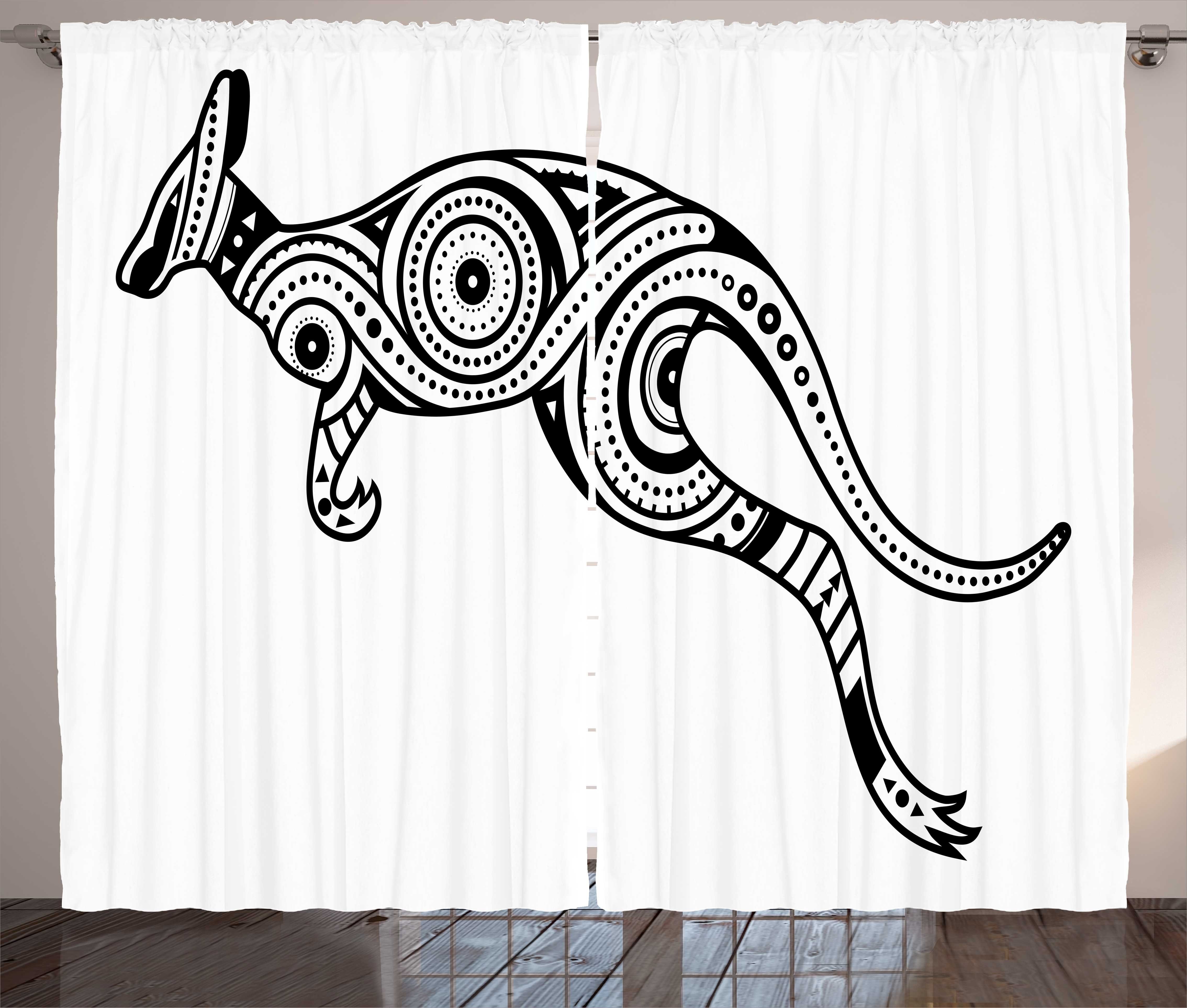 Gardine Schlafzimmer Kräuselband Vorhang mit Schlaufen und Haken, Abakuhaus, Aboriginal Abstrakt Aufwändige Känguru