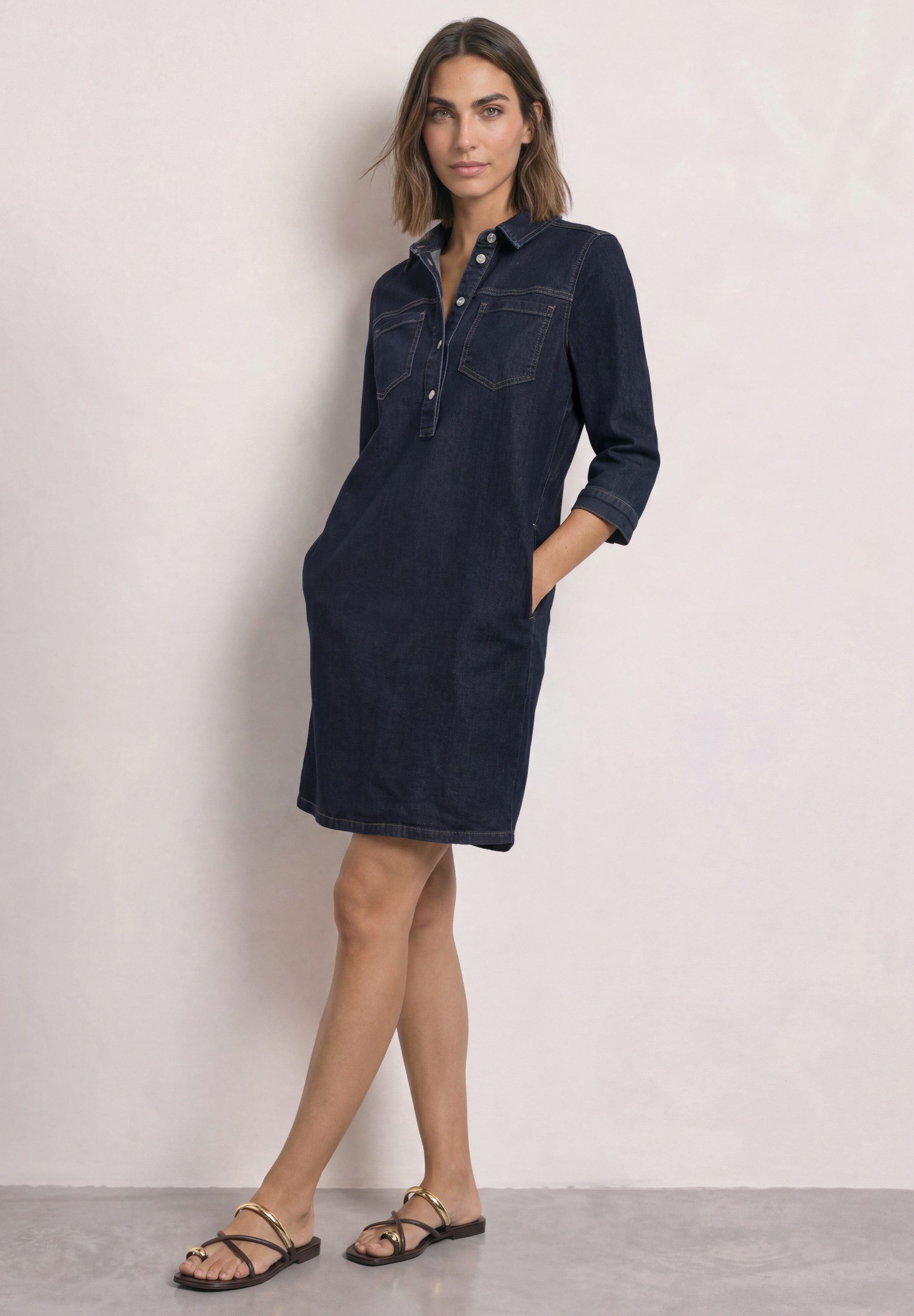 STREET ONE Jeanskleid Knielanges Denim Sommerkleid mit 3/4-Arm