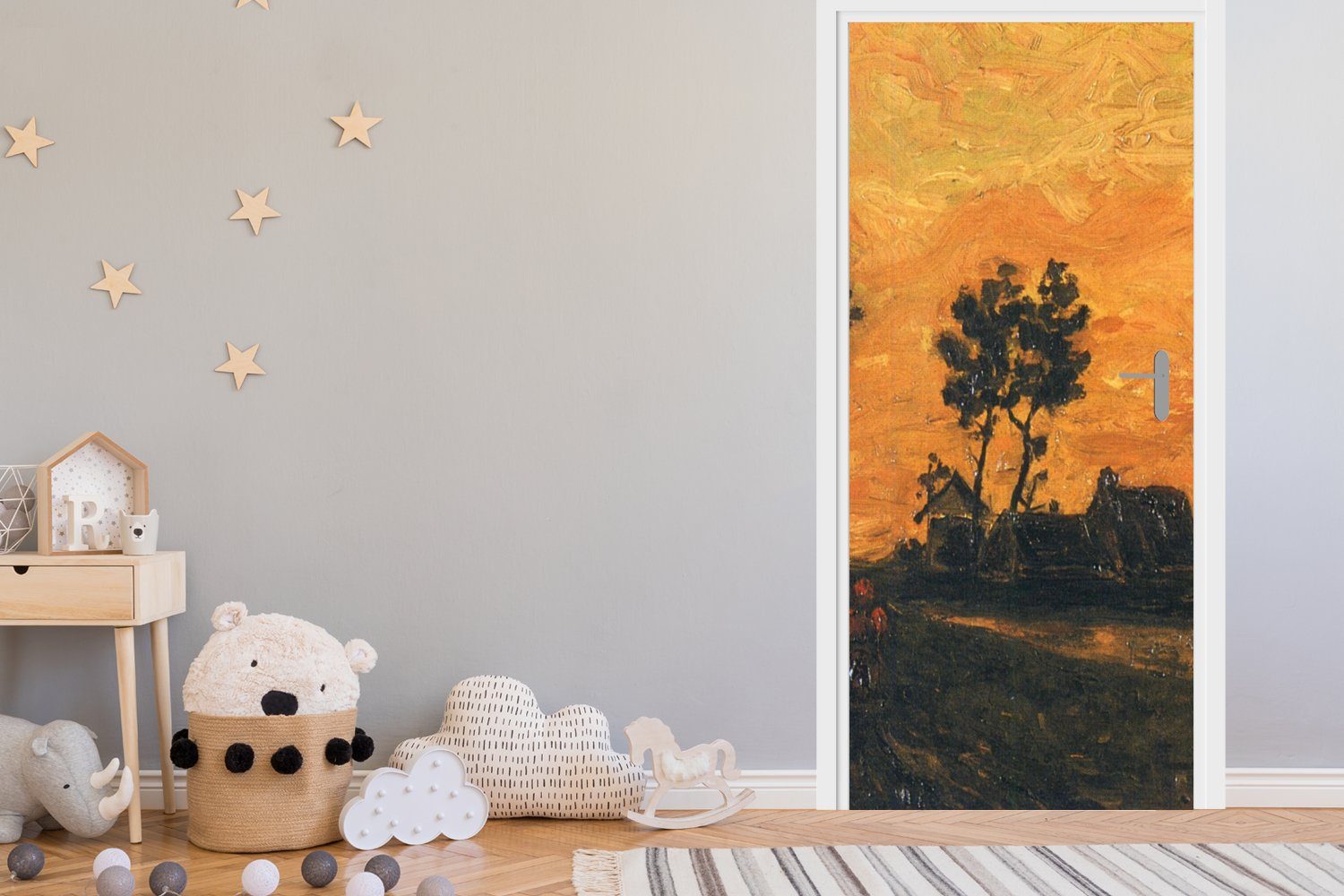 Sonnenuntergang Türtapete Fototapete Landschaft Türaufkleber, Gogh, cm bedruckt, St), für van Tür, 75x205 bei Matt, - MuchoWow (1 Vincent