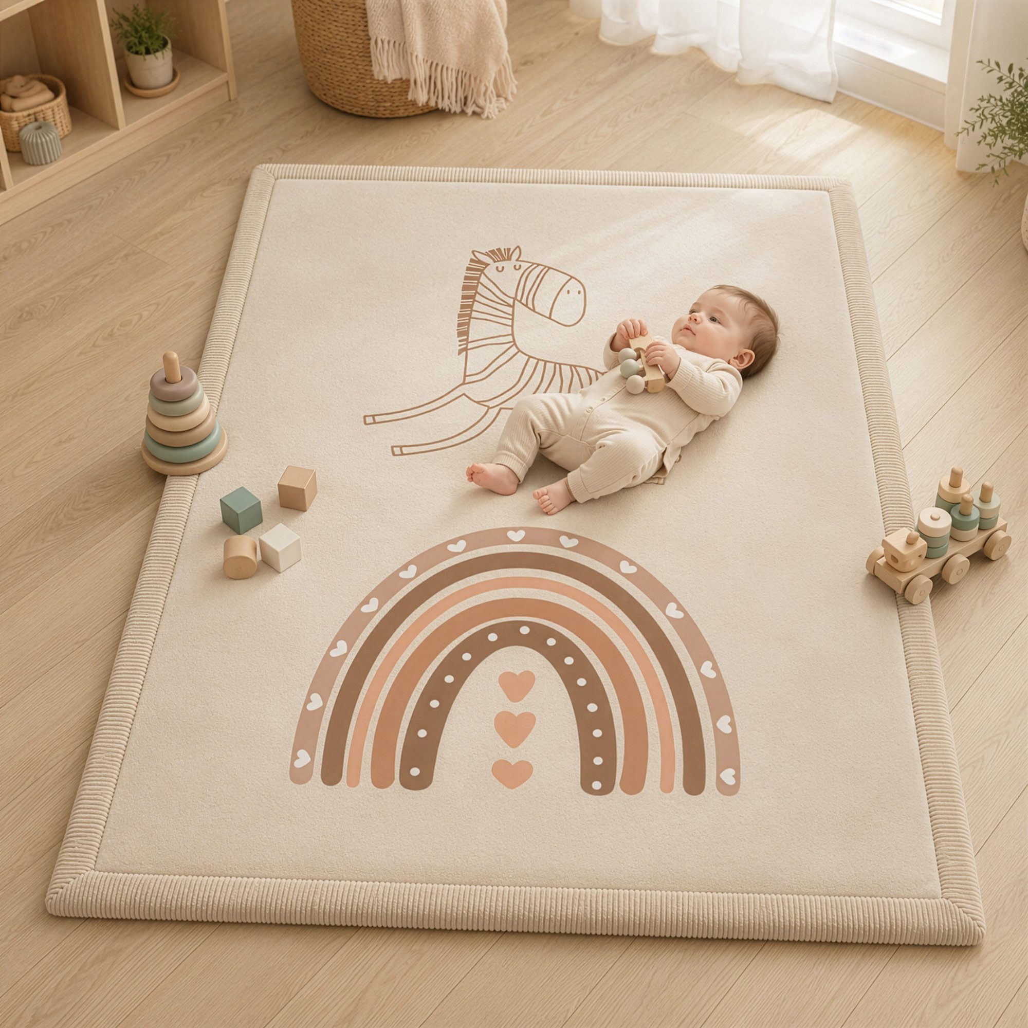 Sanosoft Kinderteppich Sanosoft samtweicher & kuscheliger Krabbelteppich Regenbogen 120x170cm, Höhe: 30 mm, Öko-Tex 100