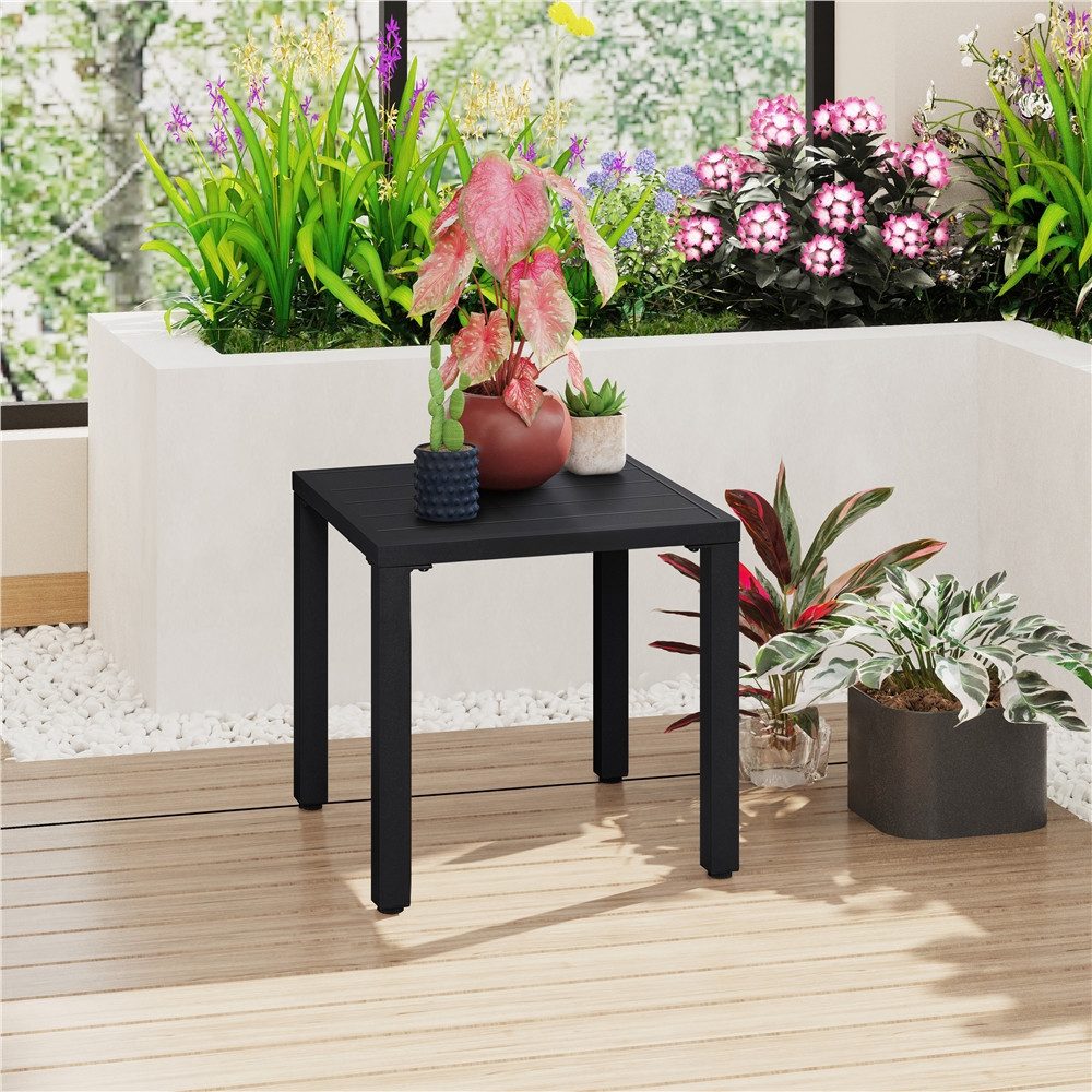 Yaheetech Gartentisch Quadratischer Beistelltisch aus Pulverbeschichtetem Metall, Balkontisch 45 cm L × 45 cm B × 45,5 cm H für Draußen/Zuhause