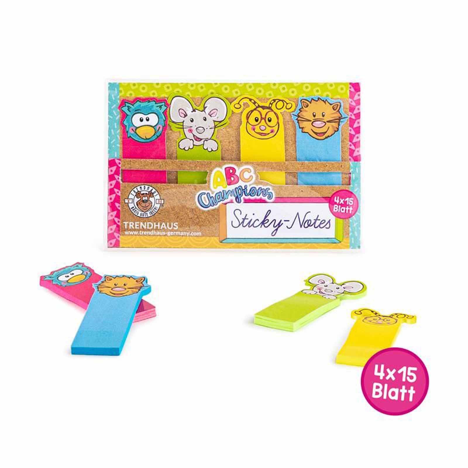 Haftnotizblock Trendhaus ABC Champions Sticky Notes 4er Set im Etui 60 Blatt