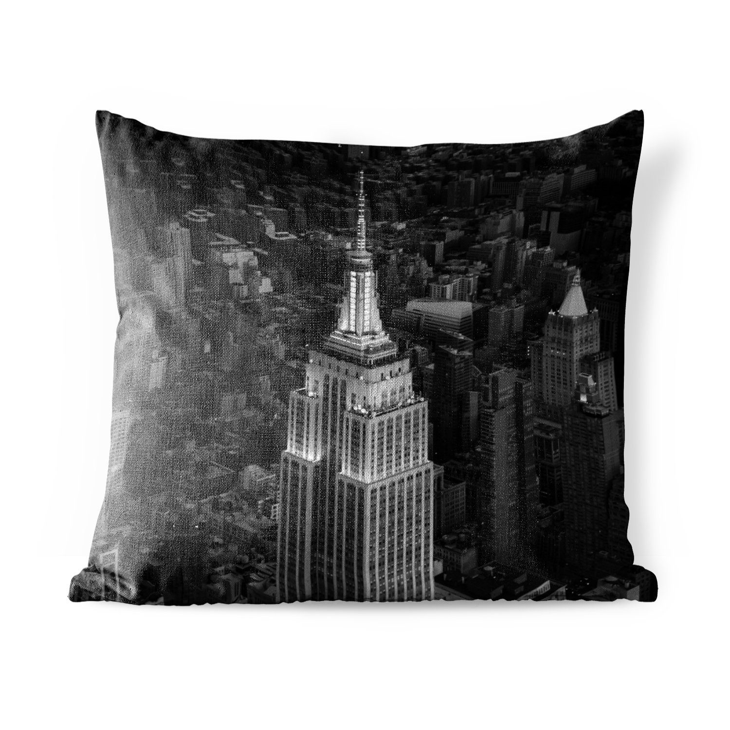 MuchoWow Dekokissen Luftaufnahme des Empire State Building - schwarz und weiß, Kissenbezüge, Kissenhülle, Dekokissen, Dekokissenbezug, Outdoor