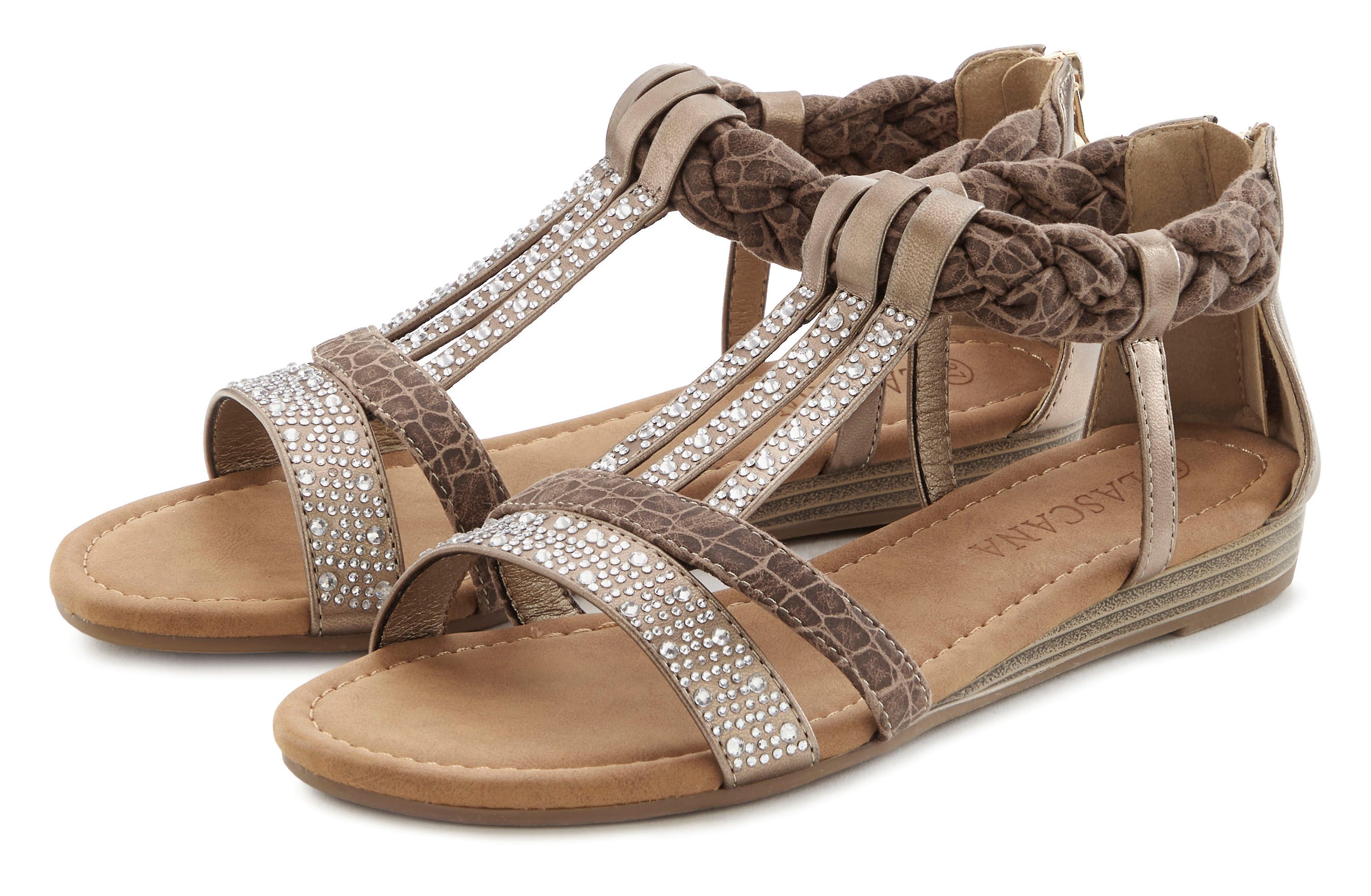 LASCANA Sommerschuh, Sandalette Sandale mit Glitzersteinen und kleinem Keil günstig online kaufen