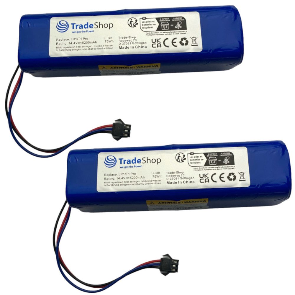 Trade-Shop 2x Akku passend für Roidmi 4INR19/66-2, Proscenic M26-4S2P Akku Li-Ion 5200 mAh (14,4 V)