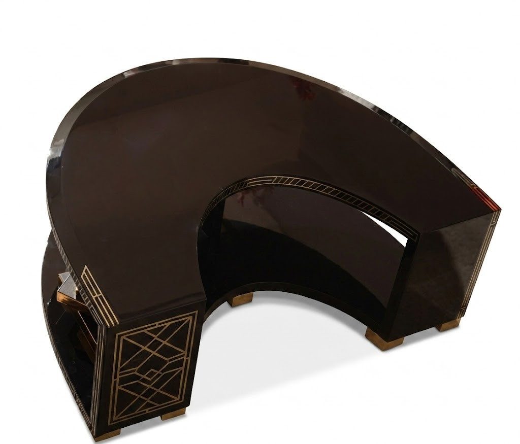 Xlmoebel Couchtisch Couchtisch Schwarz Glas Edelstahl Modern Gemustert Art Deco Wohnzimmer (1-St., 1-tlg)