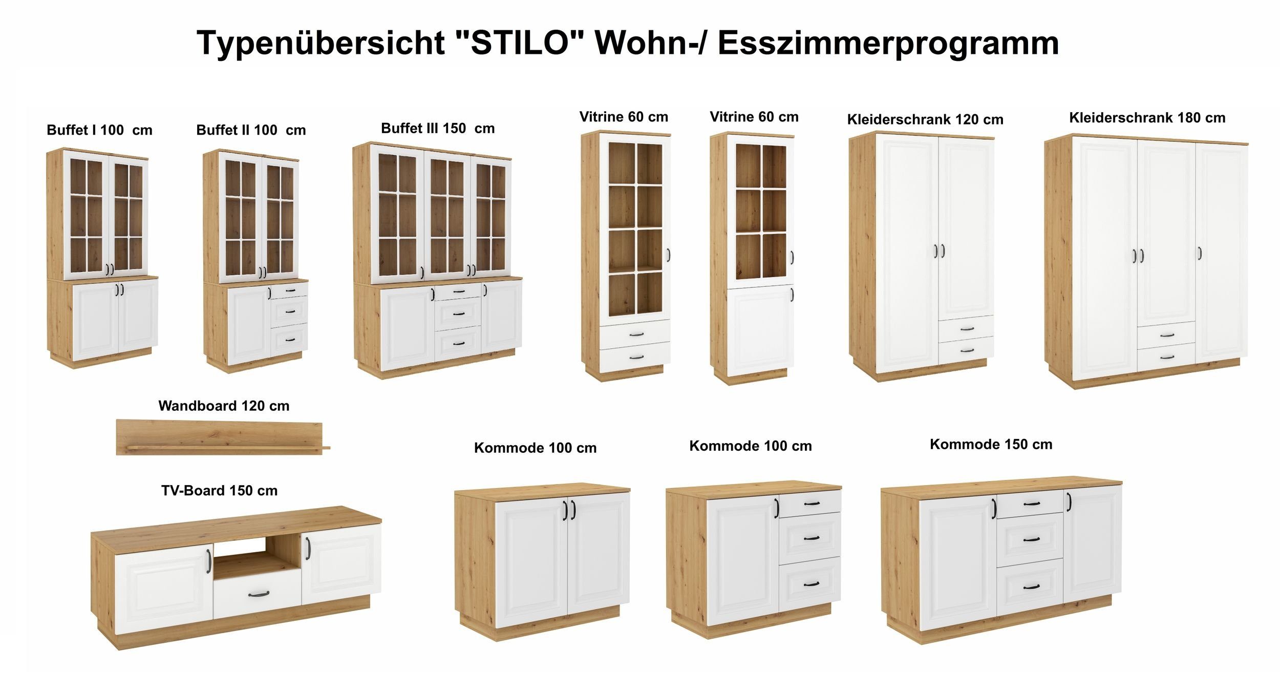 150 Küchen-Preisbombe Sideboard, Stilo Lowboard Weiß cm Eiche Landhaus Esszimmer Wohnwand TV-Board (1-St) Artisan