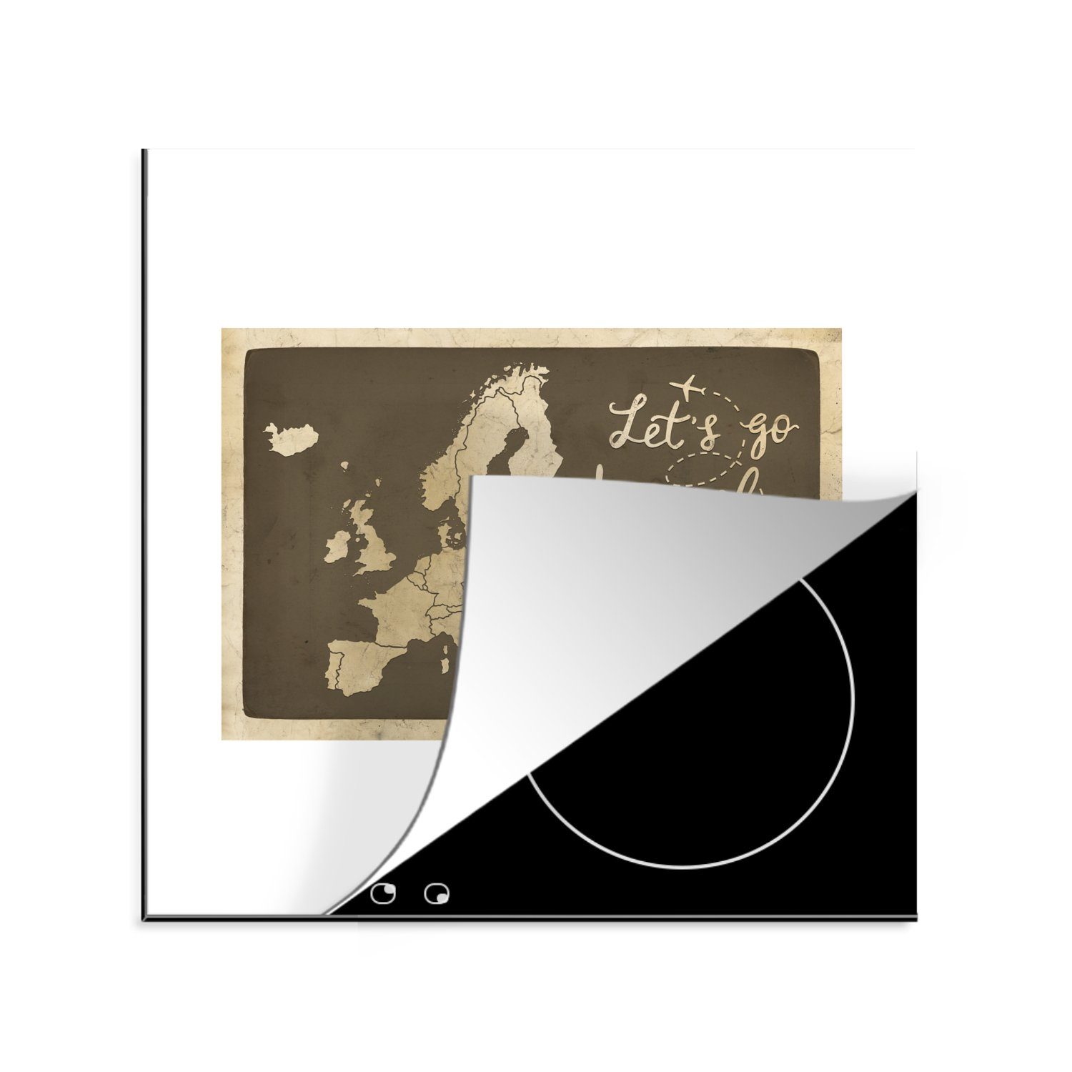 MuchoWow Zitate, Vinyl, 78x78 Arbeitsplatte Europa tlg), (1 - Vintage cm, für küche - Karte Ceranfeldabdeckung, Herdblende-/Abdeckplatte
