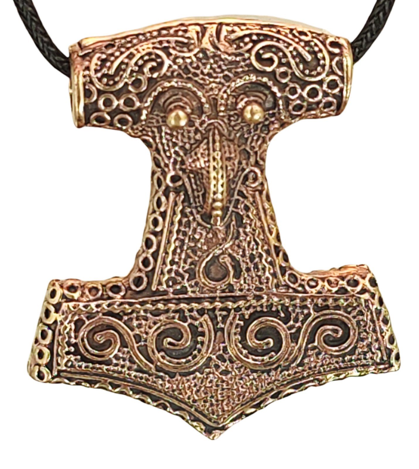 Kiss of Leather Kettenanhänger schwerer Thorshammer Anhänger Bronze Rabe Mjölnir Nordisch Wikinger Hammer Nr.57