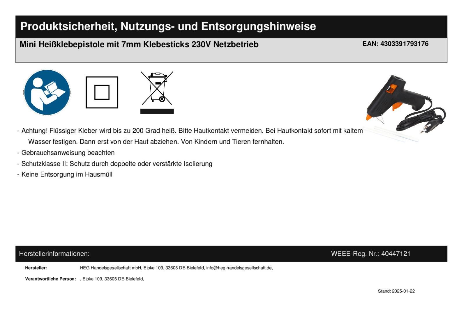 Easy Work Heißklebepistole Heißklebepistole Set mit Mini Klebesticks 7mm