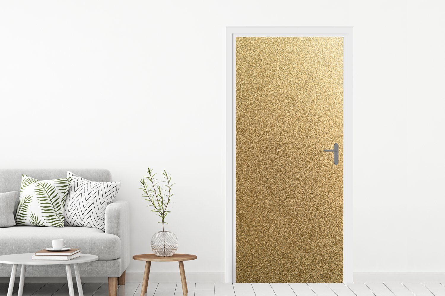 Tür, Türtapete - Türaufkleber, Matt, - St), - - Chic, Struktur Gold MuchoWow Fototapete (1 Metall cm bedruckt, 75x205 Design für