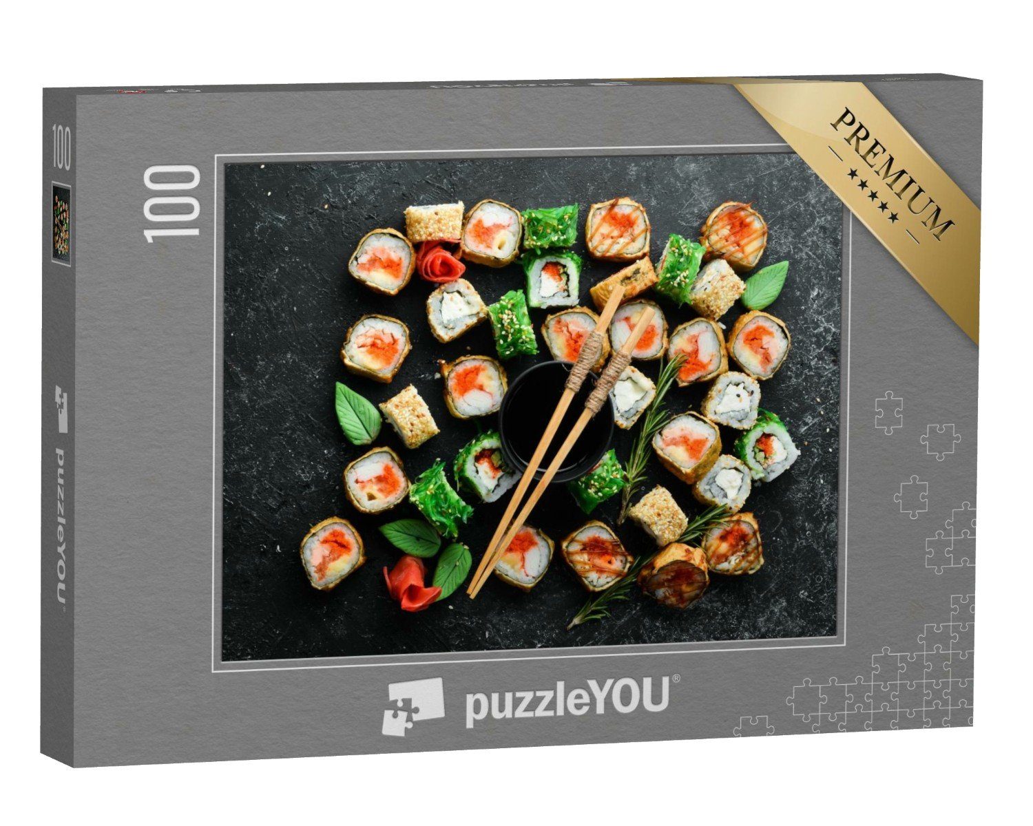 puzzleYOU Puzzle Sushi-Rollen mit Meeresfrüchten auf einer Platte, 100 Puzzleteile, puzzleYOU-Kollektionen Sushi