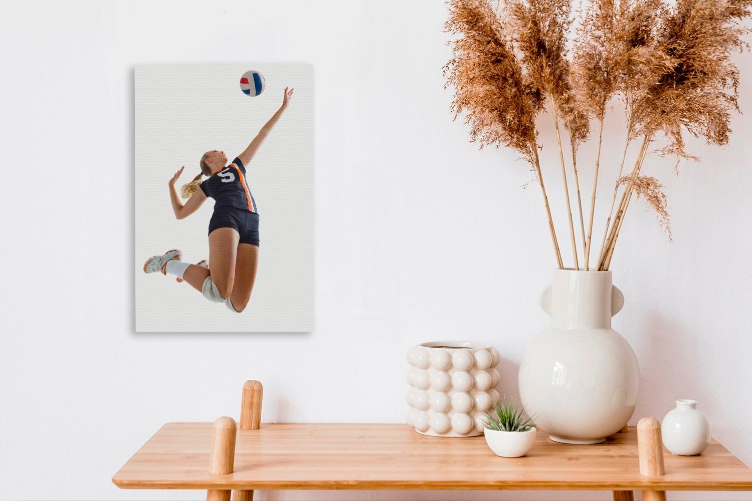 OneMillionCanvasses® Leinwandbild Junges Mädchen cm inkl. Gemälde, (1 20x30 spielt Zackenaufhänger, St), Leinwandbild bespannt fertig Volleyball