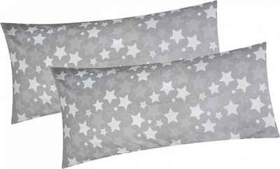 Kissenbezug, Heubergshop (2 Stück), 2er Set 40x80cm - Sterne in grau und weiß, Kissenhülle (500-1-40x80)
