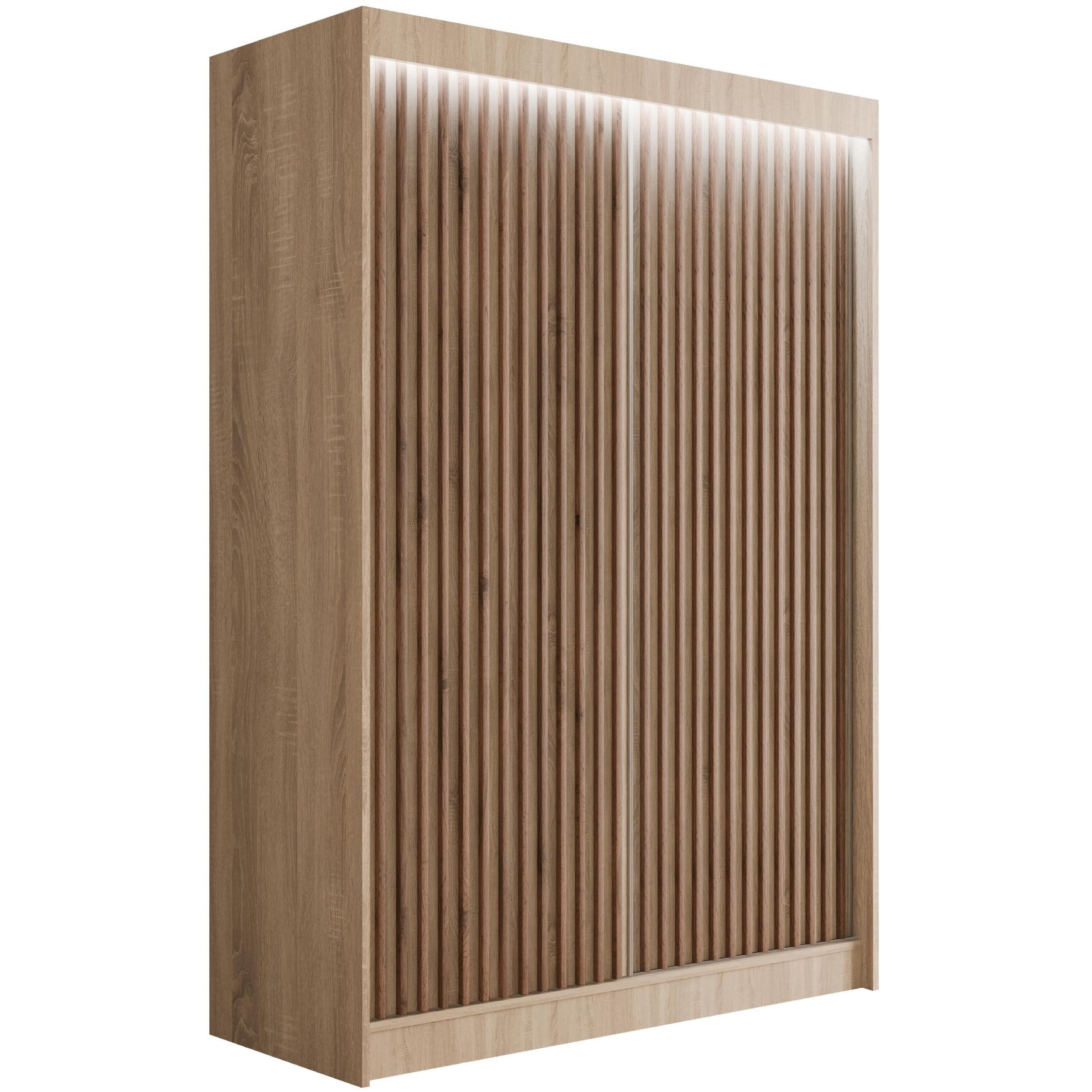ALTDECOR Schiebetürenschrank VILANv2 (Kleiderschrank Garderobenschrank mit viel Stauraum Moderner Schrank) Vielseitiger Schwebetürenschrank Lamellen LED Beleuch – Bild 2 von 5