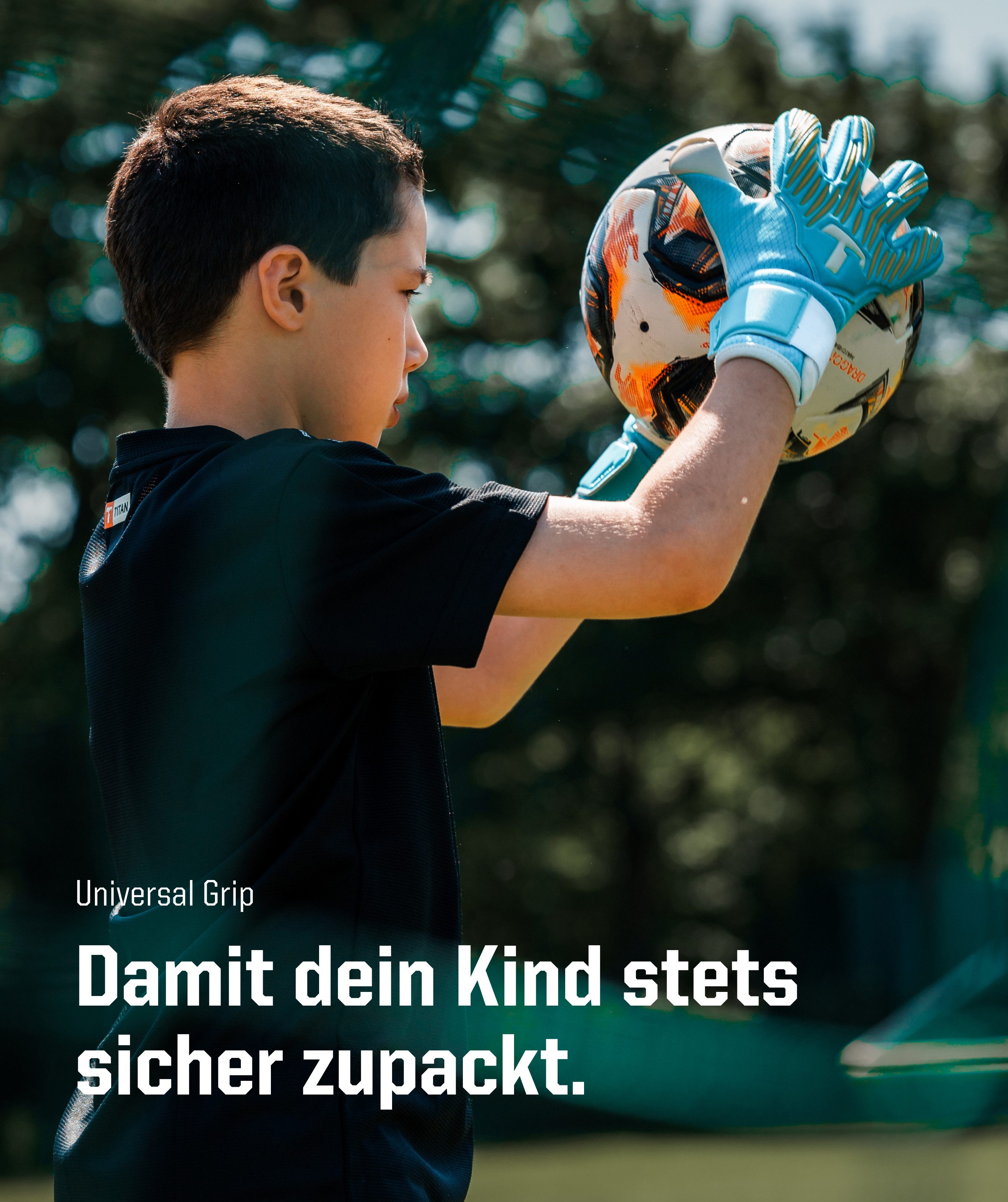 T1TAN Torwarthandschuhe Kinder, REBEL Sky Blue Junior, Größe 4-6