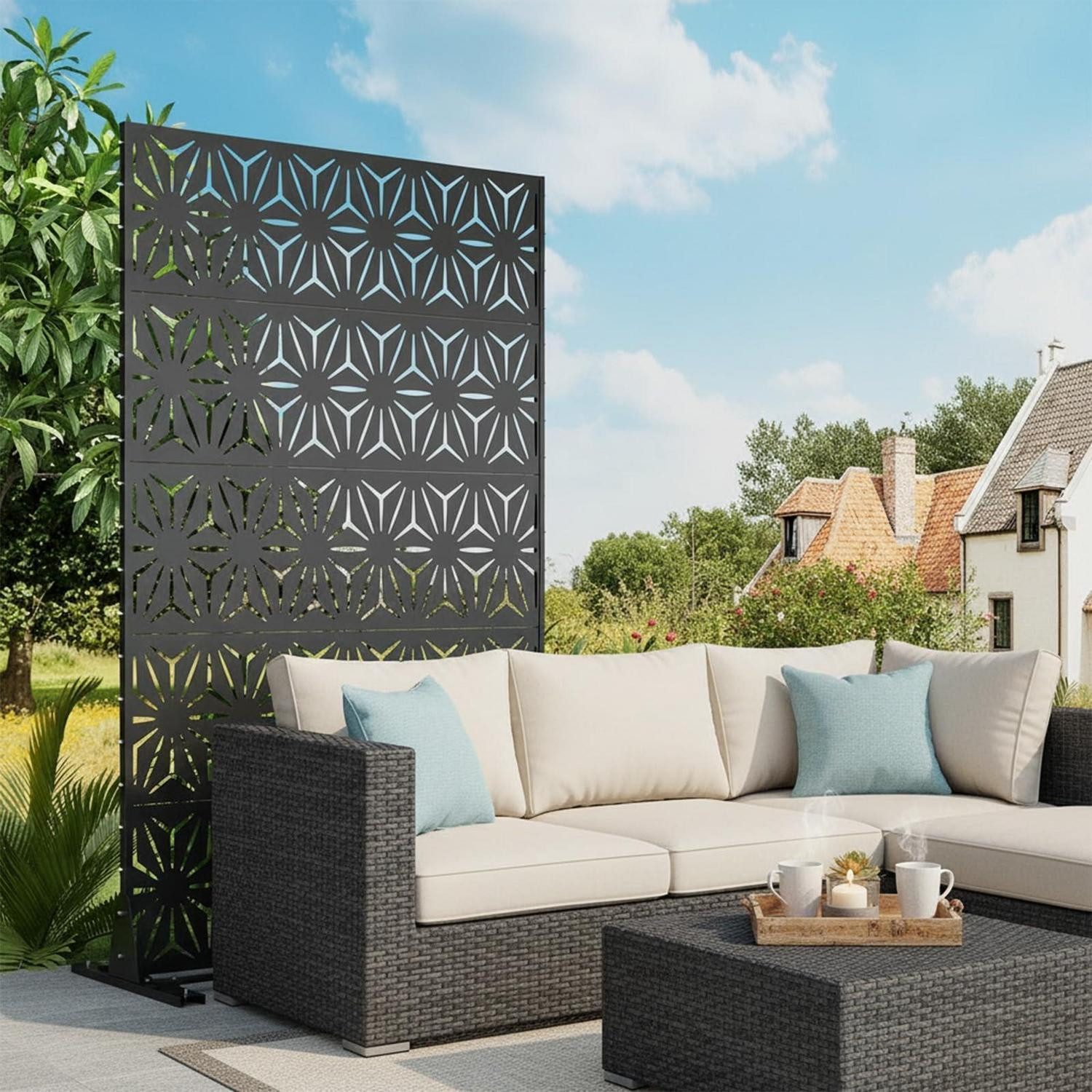 LuxusKollektion Schutzwand Sichtschutzwand Metall Dreiecksmuster 112x182cm (1 St)