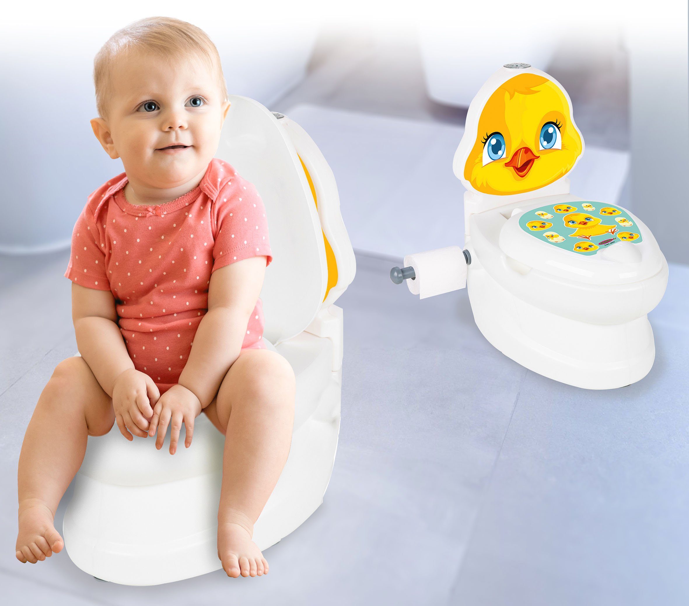 Jamara Toilettentrainer Meine kleine Toilette, Küken, Toilettenpapierhalter Spülsound mit und