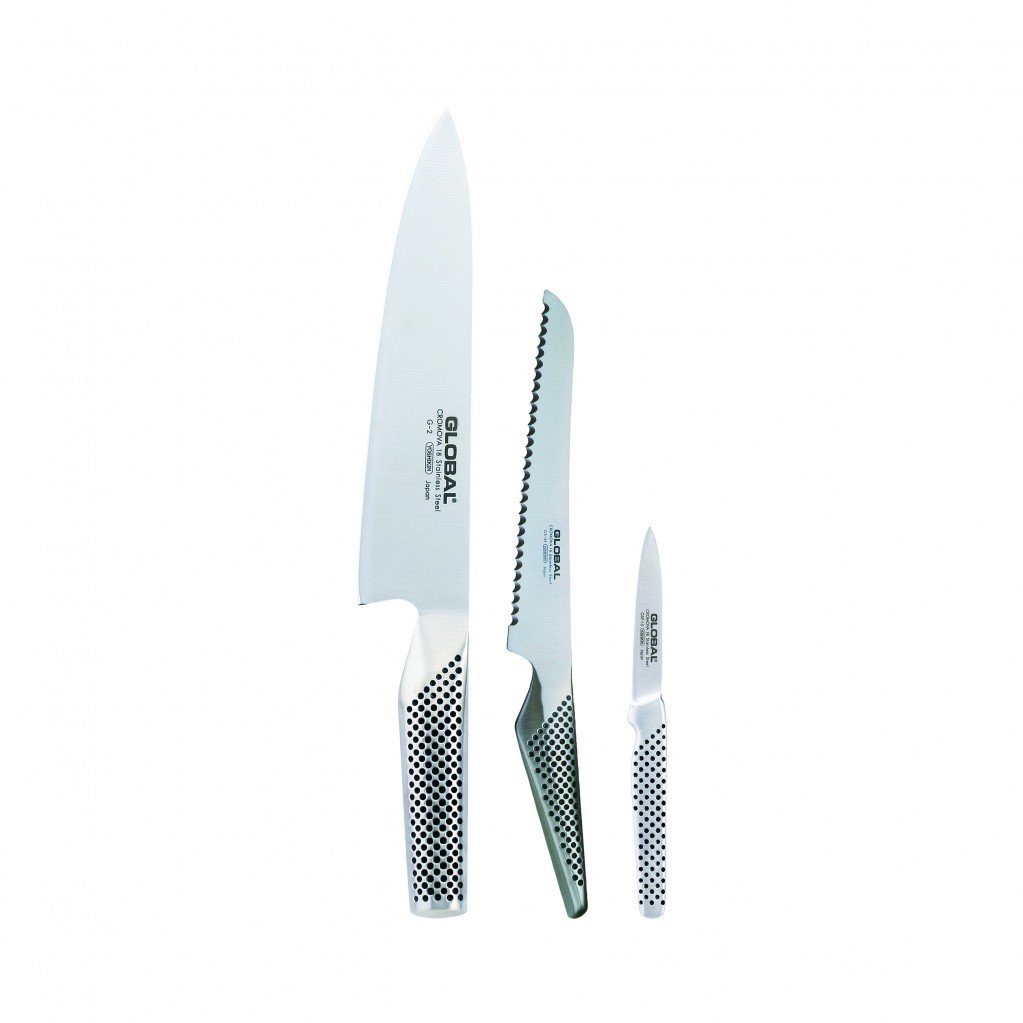 GLOBAL Messer-Set, Messerset G-26115R: Kochmesser + Sandwichmesser + kleines Schälmesser