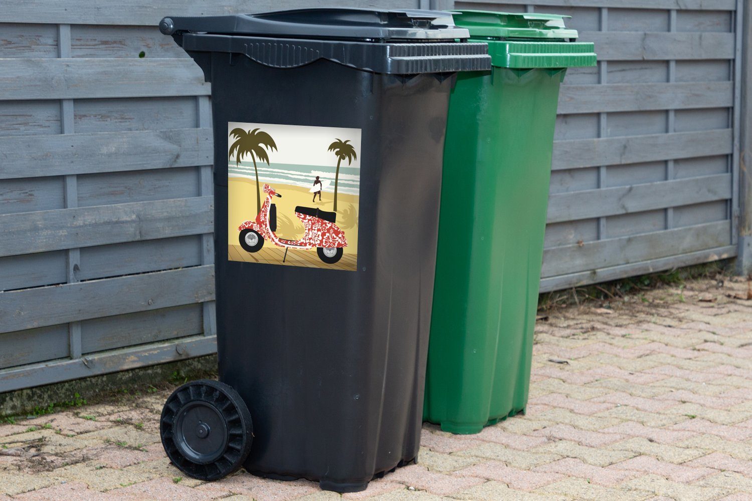 MuchoWow Wandsticker Illustration Vespa St), (1 Strand roten Mülltonne, Abfalbehälter Container, am Mülleimer-aufkleber, einer Sticker