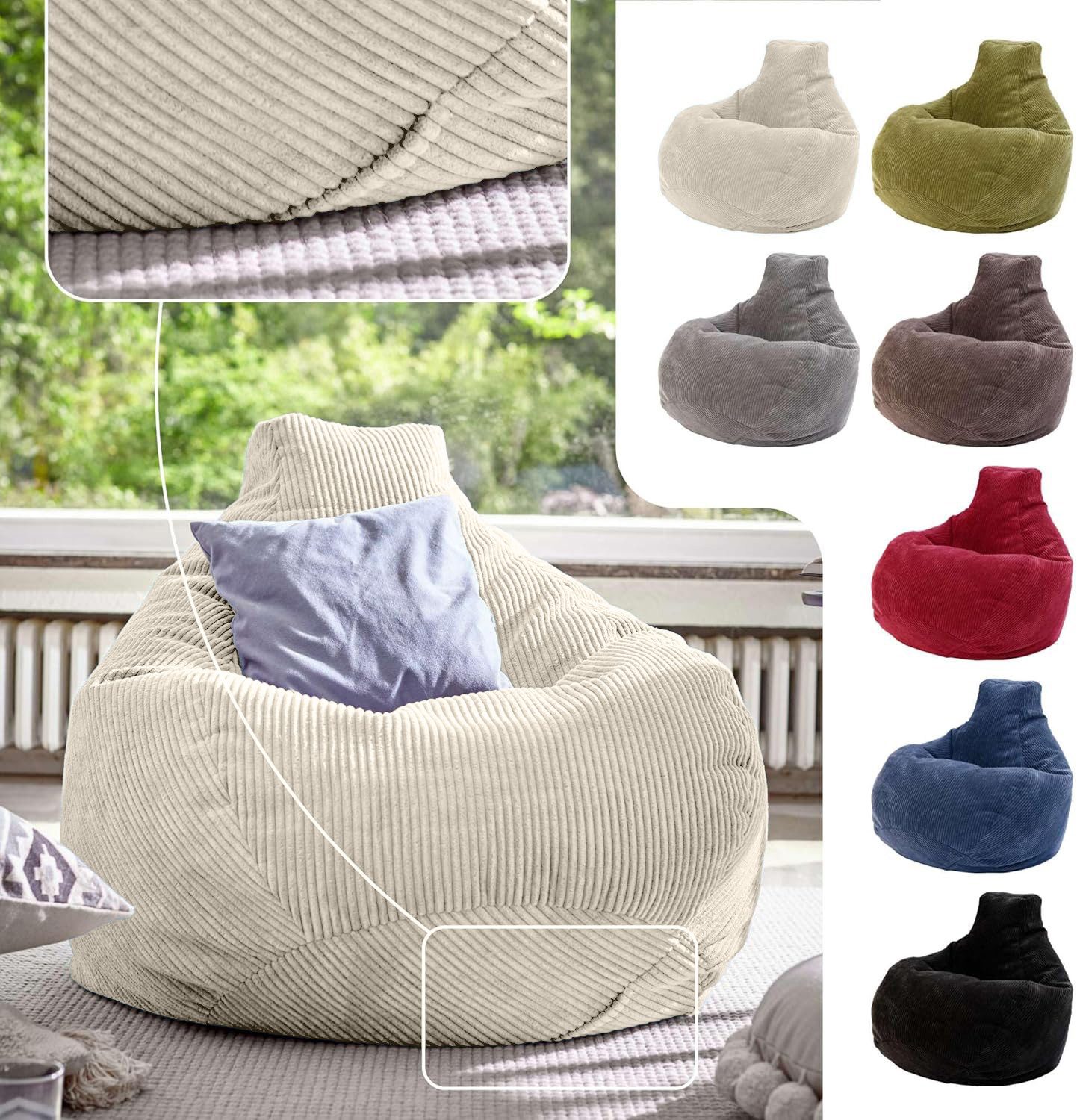 Green Bean Sitzsack Sitzsack Cozy Cord mit Rückenlehne (Indoor geeignet, waschbarer Bezug), Bean Bag Bodenkissen Lounge Sitzhocker Relax-Sessel Gamer Gamingstuhl