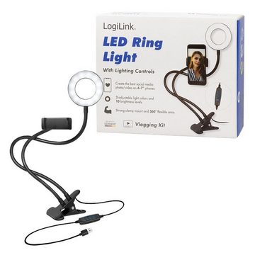 LogiLink Ringlicht 8.5cm Smartphone Ringlicht-Klemmhalterung Perfekt für Selfies, Ringlicht mit Led und Klemme