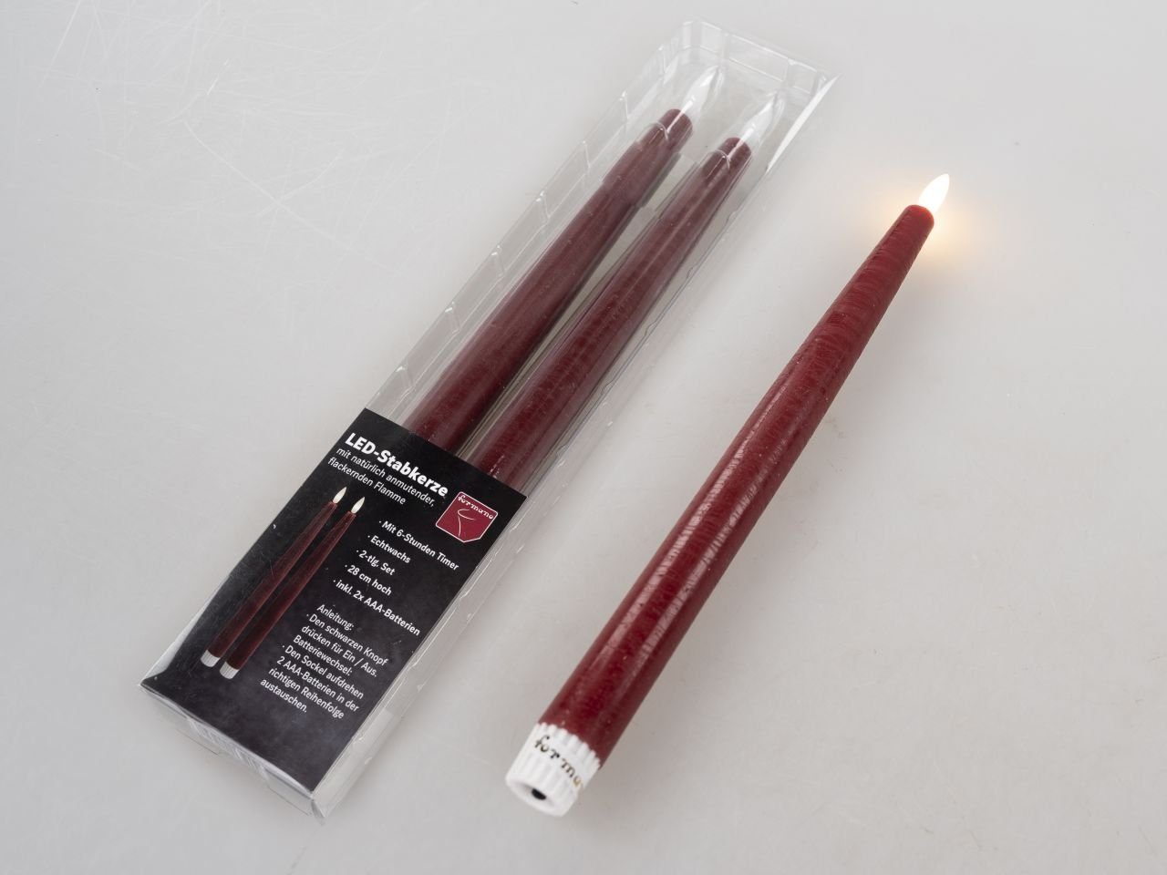 formano LED-Kerze Stabkerze Spitzkerze im 2er SET weiß oder bordeauxrot 28c günstig online kaufen