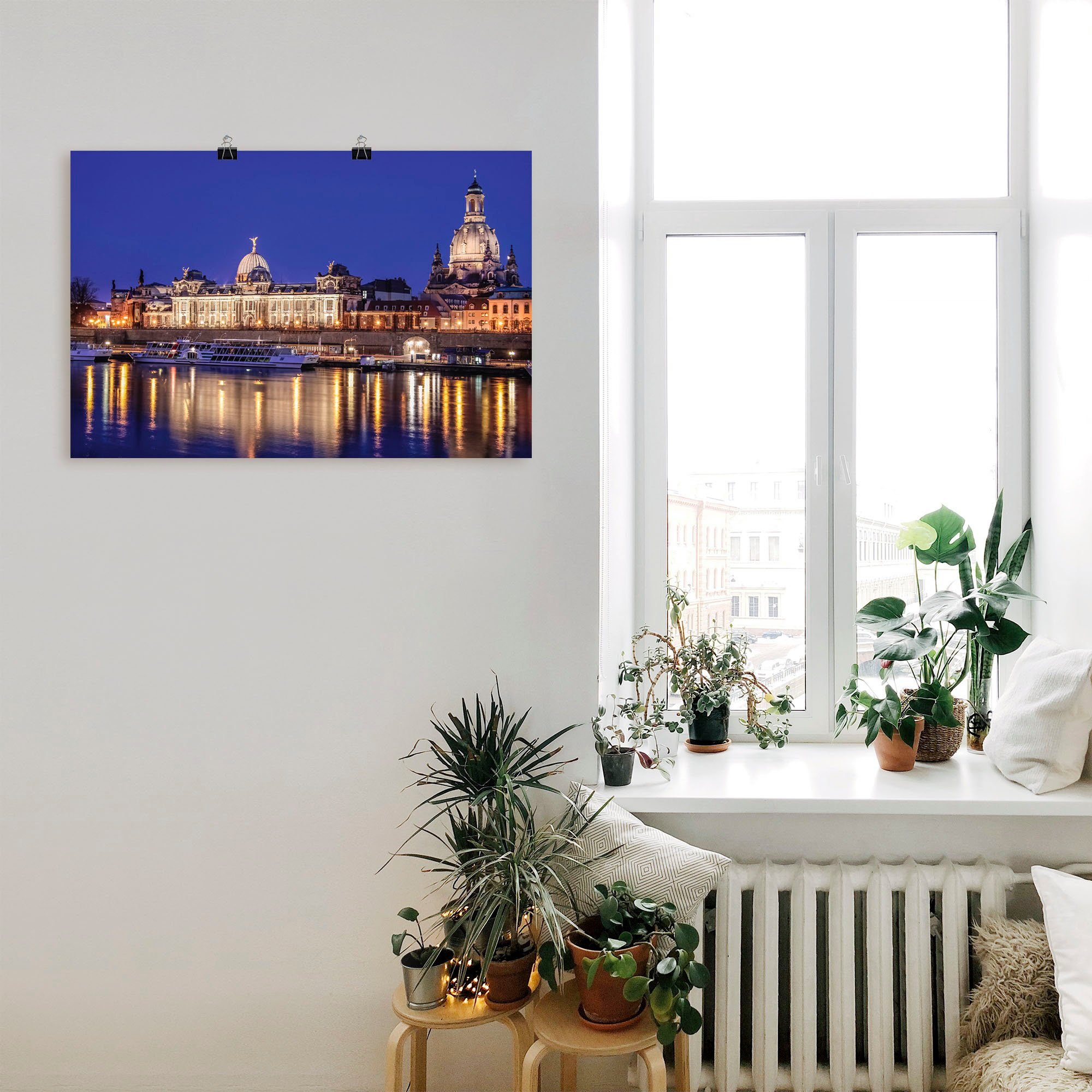 Artland Wandbild der Dresden versch. Leinwandbild, oder als Abend Poster Elbe an Dresden, Größen Alubild, (1 St), in Wandaufkleber in