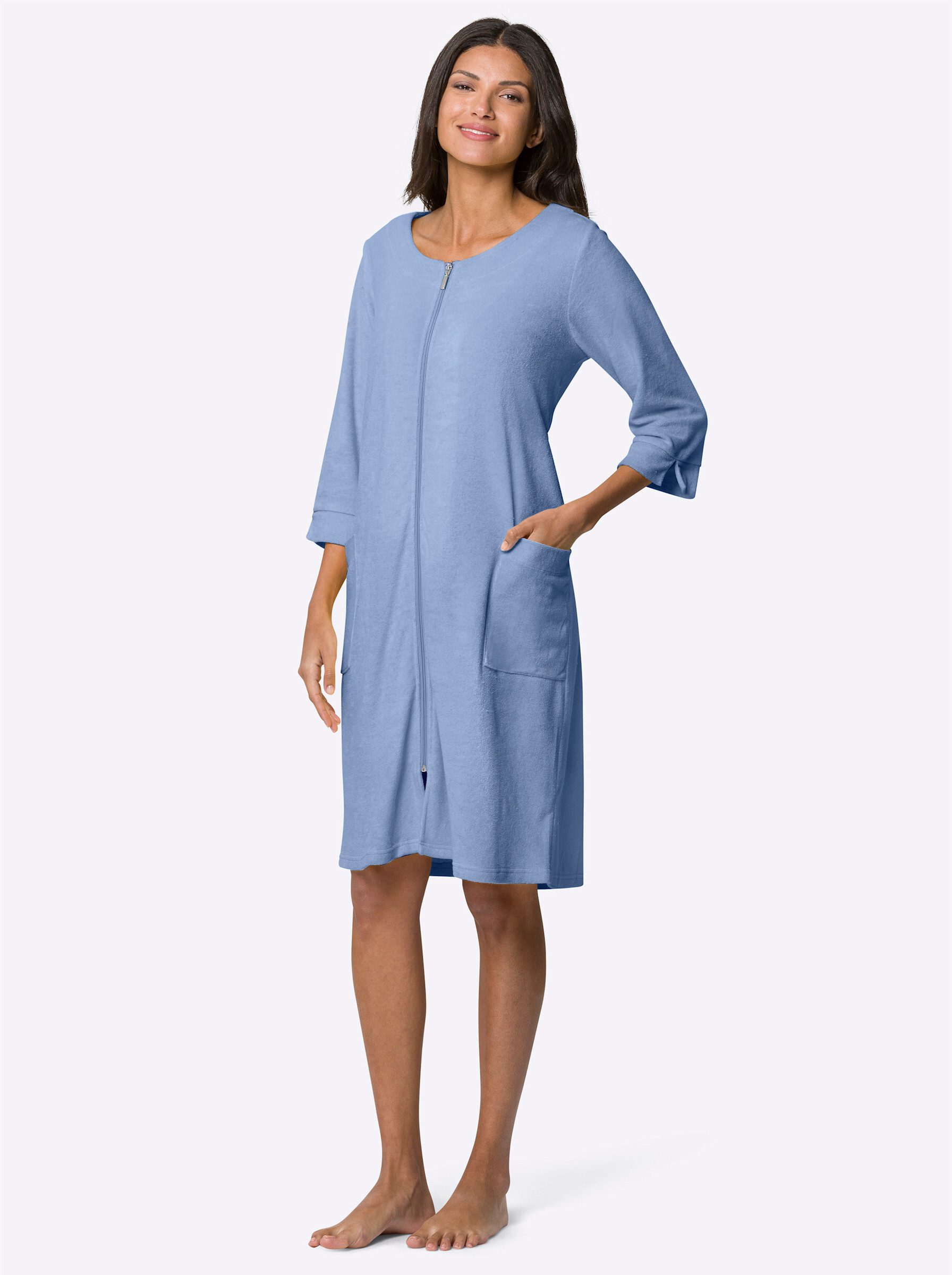 Sieh an! Damenbademantel Bademantel ., Länge ca. 95 cm, Baumwolle, Reißvers günstig online kaufen