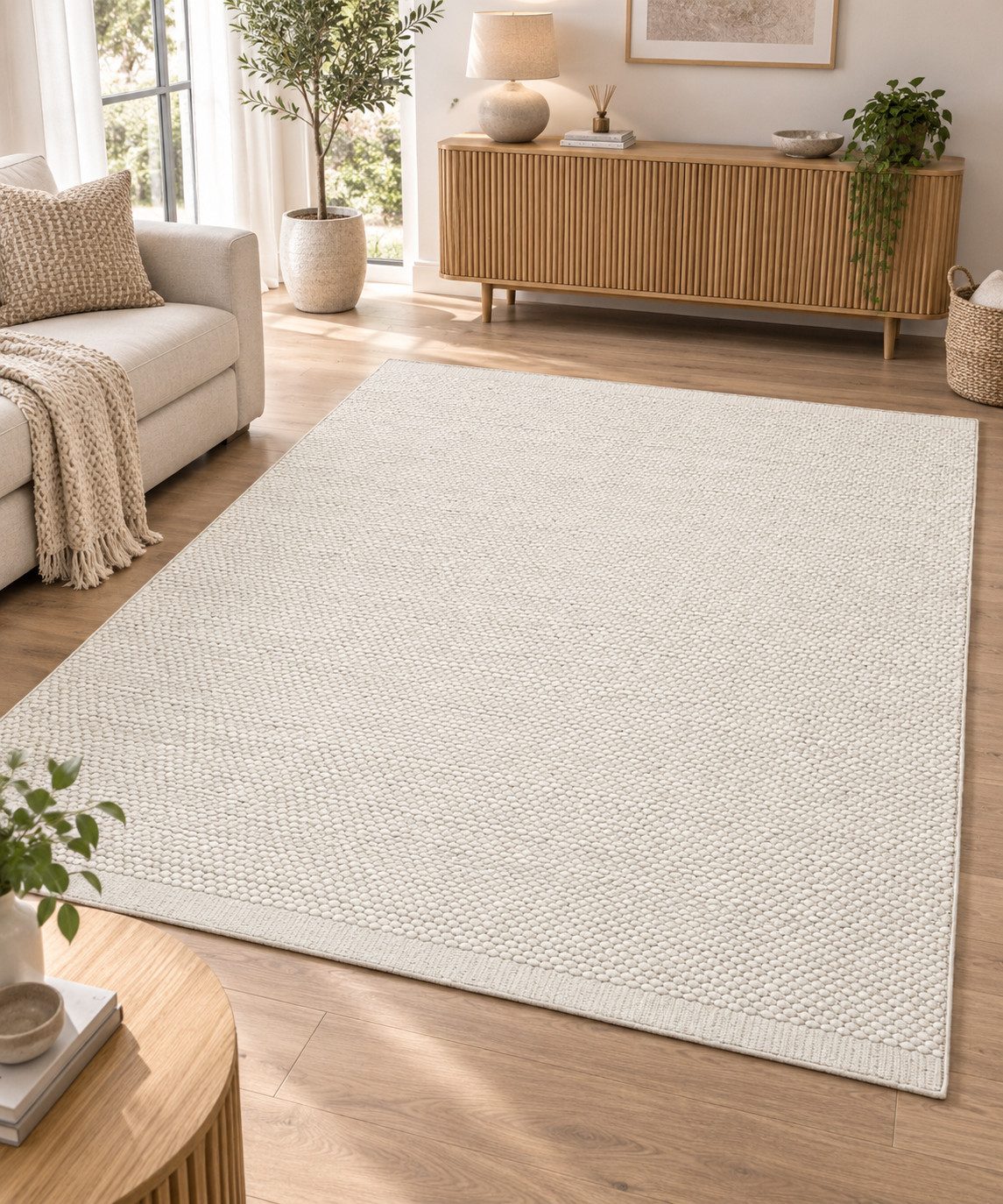 OTTO home Wollteppich Woolscape 1, handgewebt, rechteckig, Höhe: 10 mm, Wendeteppich, reine Wolle, Uni Farben, auch in rund & als Läufer