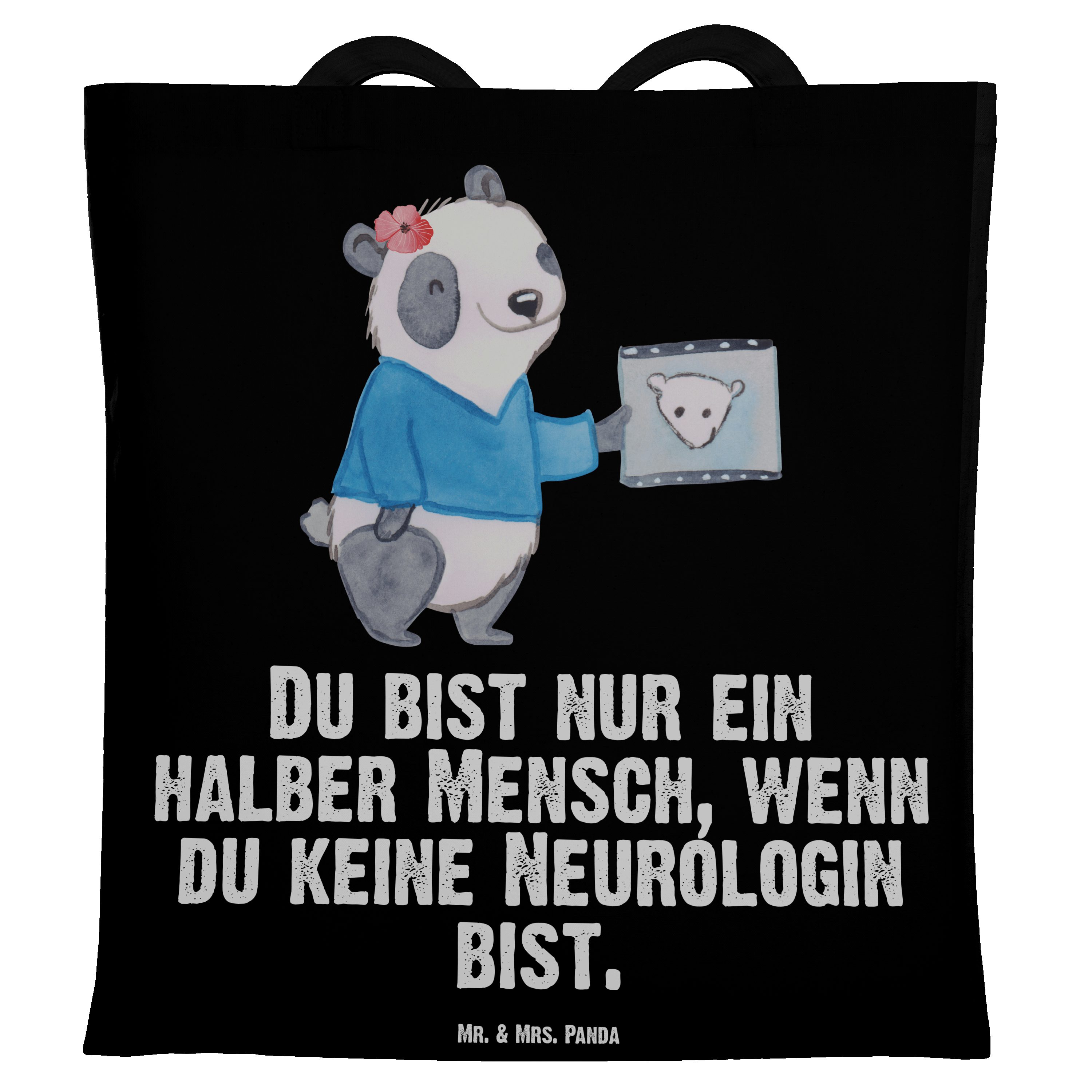 Mr. & Mrs. Panda Tragetasche Neurologin mit Herz - Schwarz - Geschenk, Neurologie, Abschied, Juteb (1-tlg)