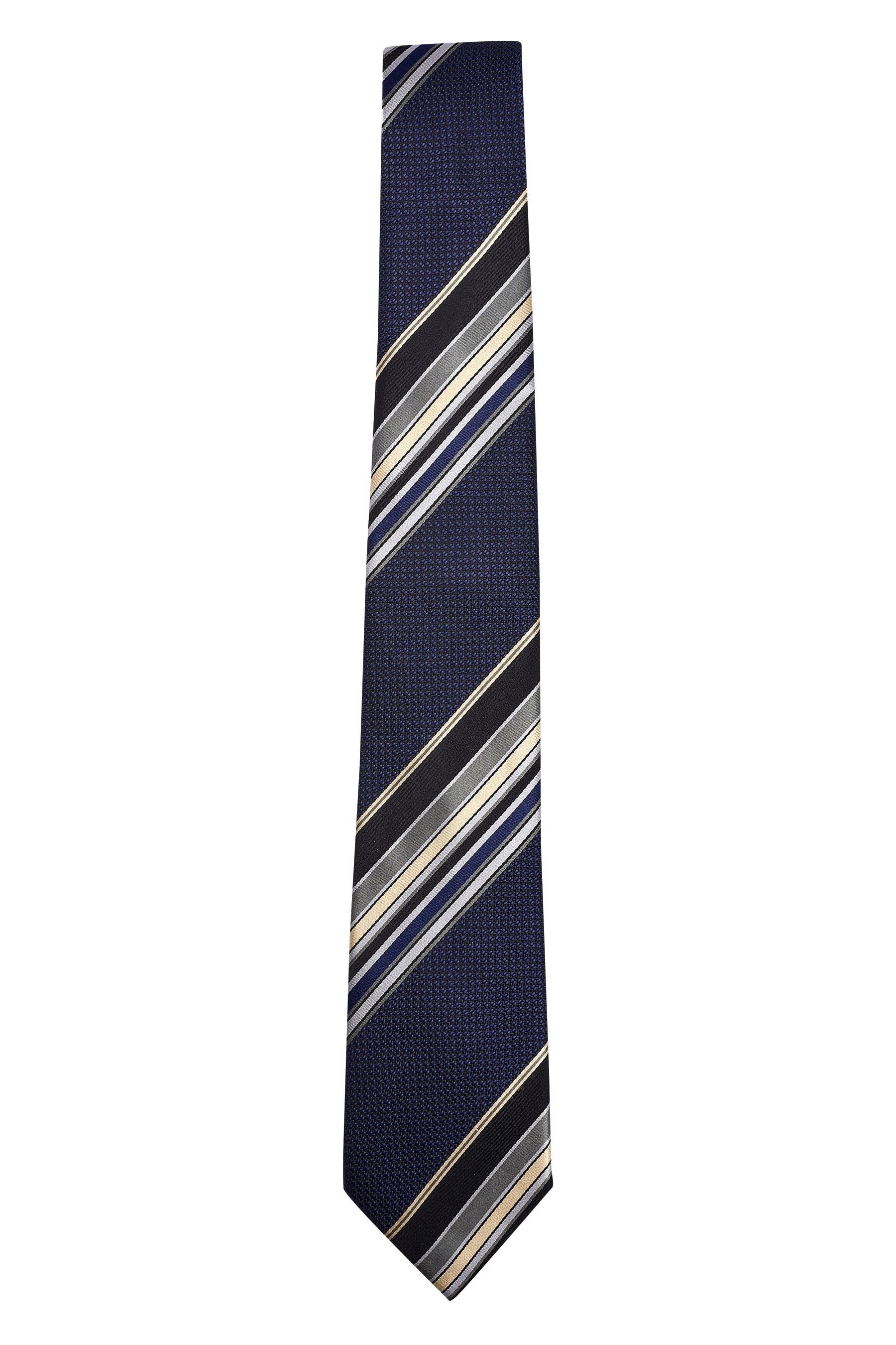 Next Blue Gestreifte (1-St) Seidenkrawatte, Krawatte Navy breit