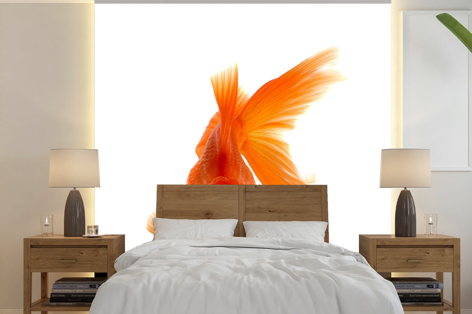 MuchoWow Fototapete Goldfisch - Meerestiere - Orange, Matt, bedruckt, (5 St), Vinyl Tapete für Wohnzimmer oder Schlafzimmer, Wandtapete