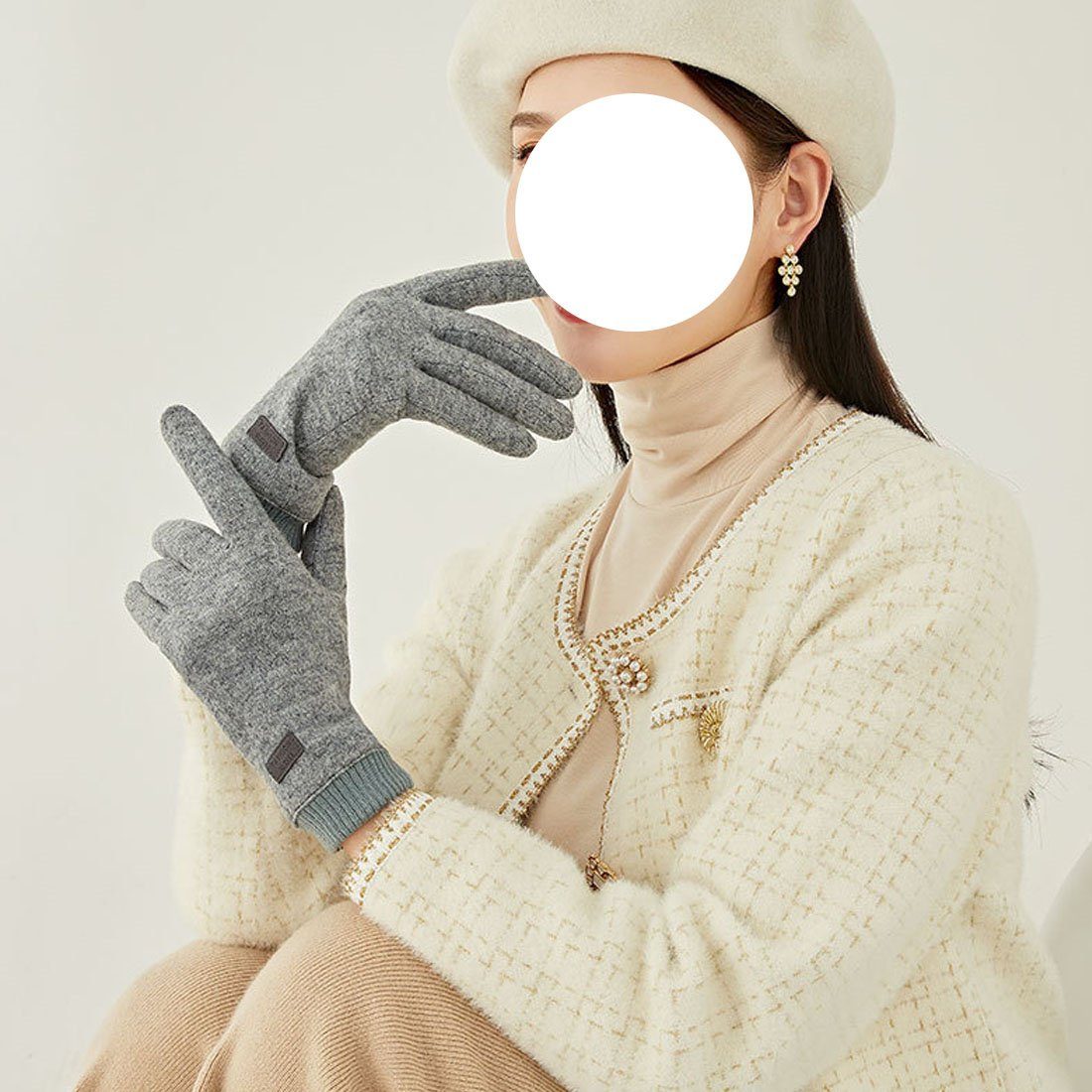 DÖRÖY Fleecehandschuhe Touchscreen-Handschuhe für Frauen, warme Winterhandschuhe aus Kaschmir Grau