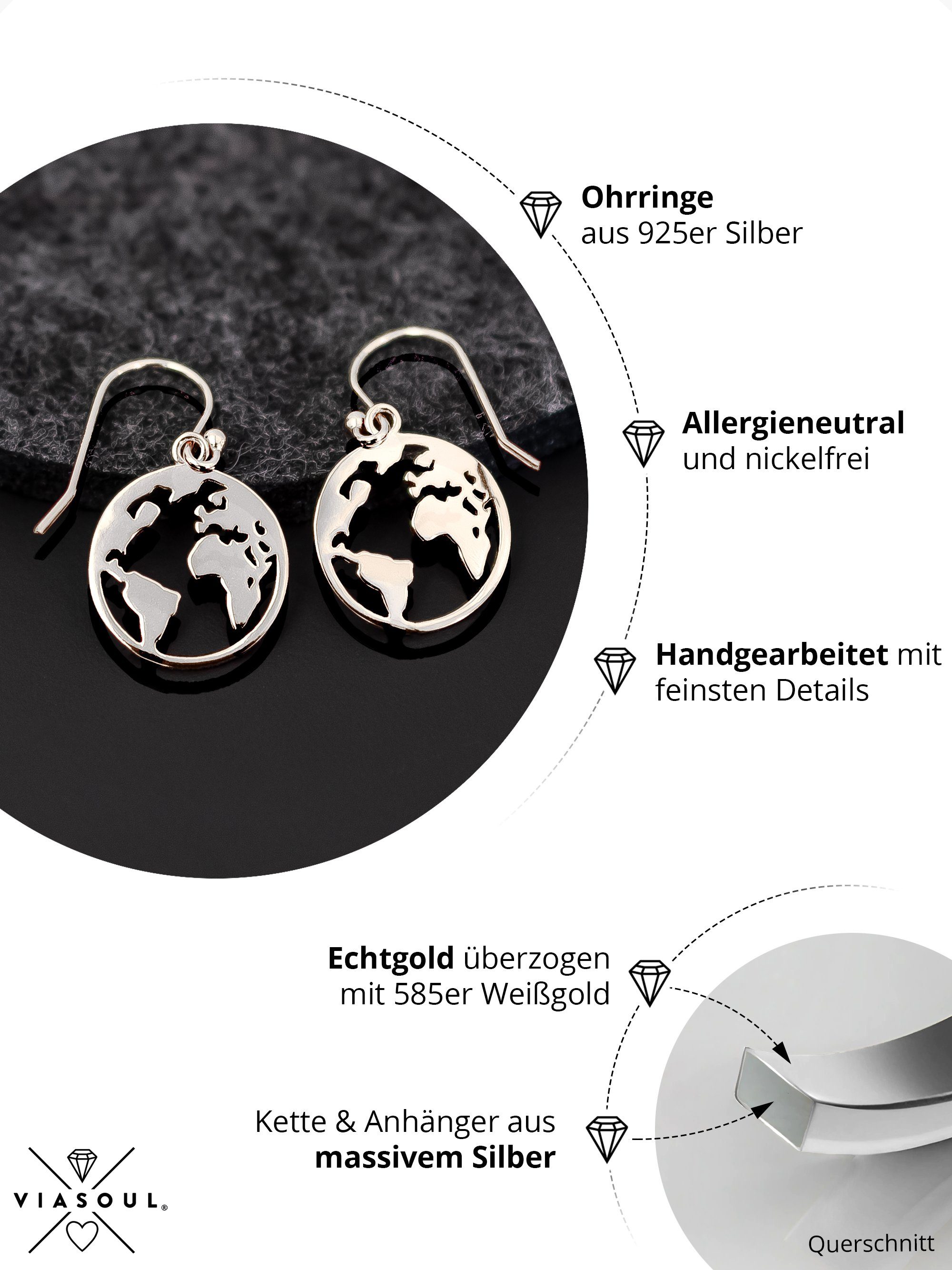 VIASOUL Paar I I Glanz, Sterlingsilber Mit Weltkugel Ohrhänger strahlender Ohrringe für Zertifikat, Welt Damen Weltkarte