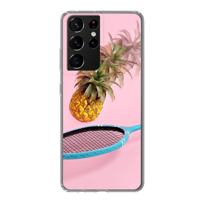 MuchoWow Handyhülle Ananas - Badminton - Rosa Phone Case Handyhülle Samsung Galaxy S21 Ultra Silikon Schutzhülle