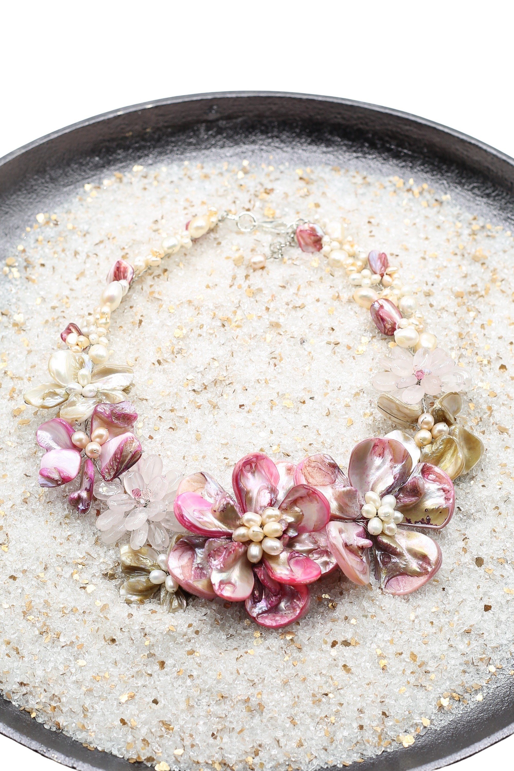 COLLEZIONE ALESSANDRO Kette mit Süßwasserperlen echten Anhänger Blumenstrauß, pink mit