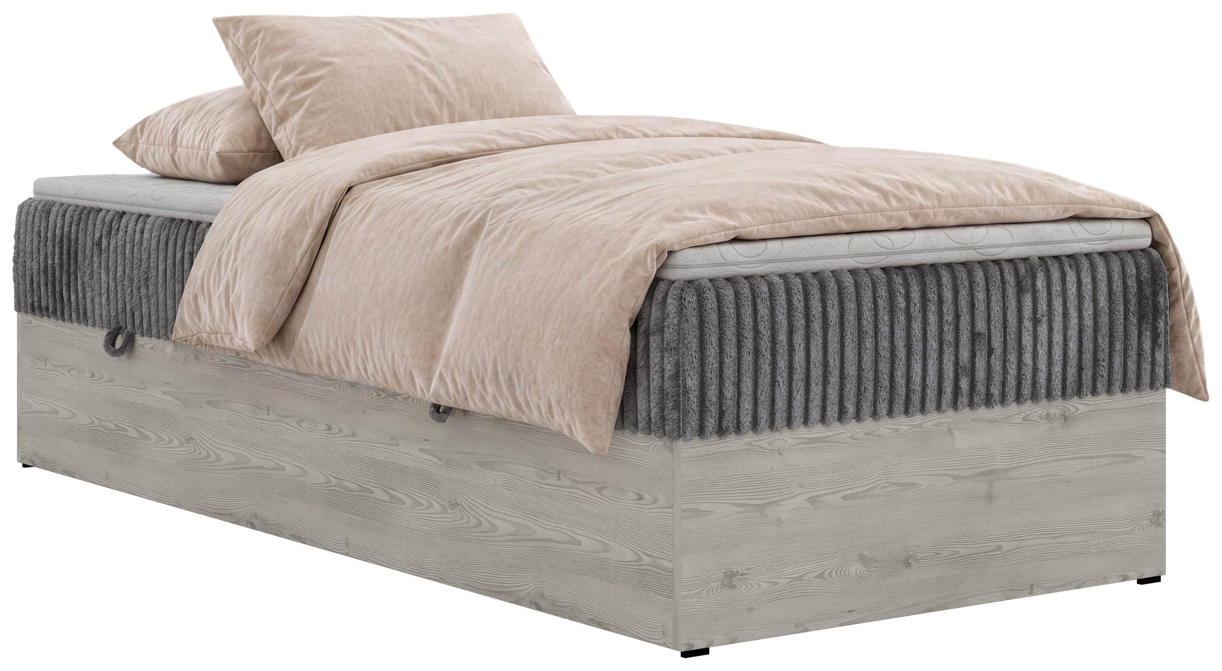 MKS MÖBEL Boxspringbett NORDIC ZERO 90 (Set, Bett 90x200 cm, Polsterbett mit integrierten Matratzen, Stauraum, H3/H4), Topper T25 oder Visco optional, ohne Kopfteil