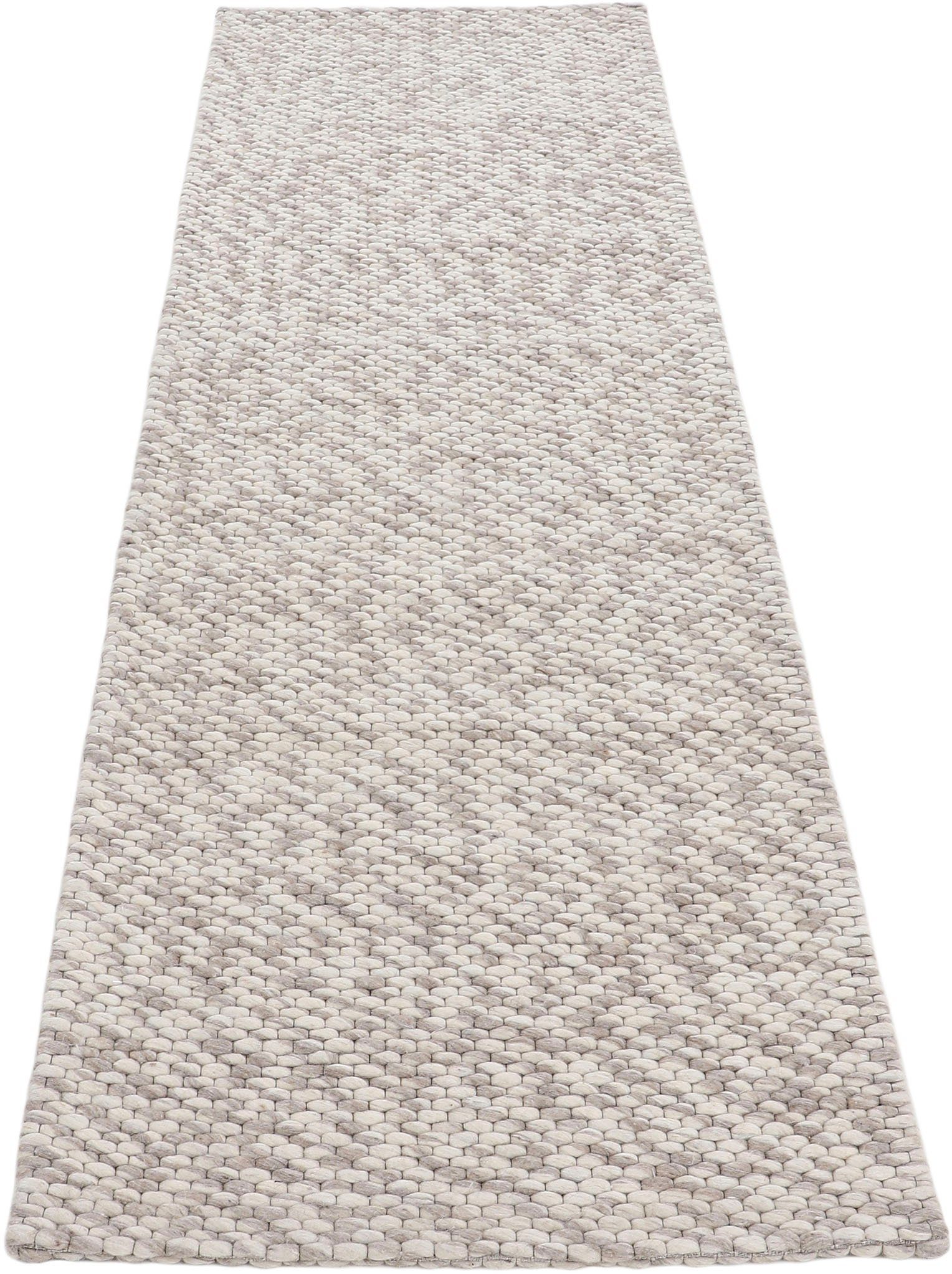 Wolle, Sina, Läufer dunkelbeige kuschelig Teppich, 14 reine rechteckig, meliert, weich mm, carpetfine, & handgewebt, Höhe: Handweb