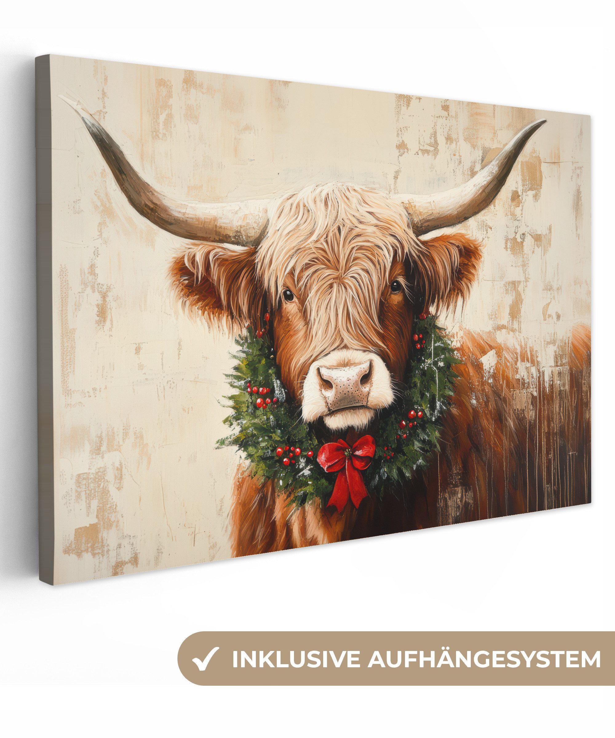 OneMillionCanvasses® Leinwandbild Weihnachten - Schottischer Highlander günstig online kaufen