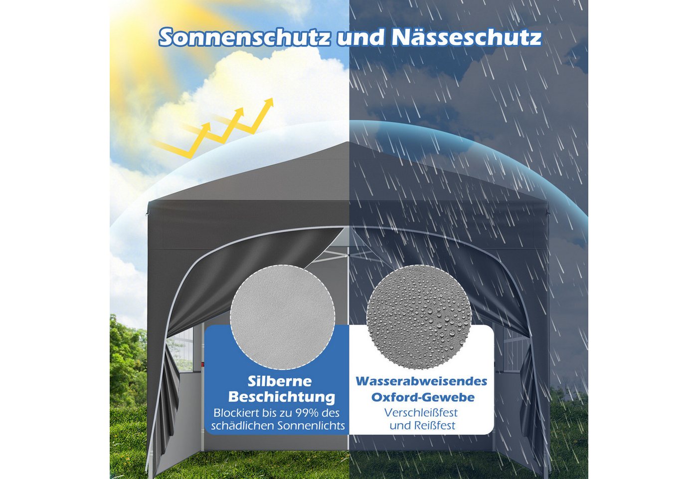 Thumbnail - COSTWAY Faltpavillon, mit 4 Seitenteilen, Gartenzelt mit 4 abnehmbaren Seitenwänden, 3 Höhen