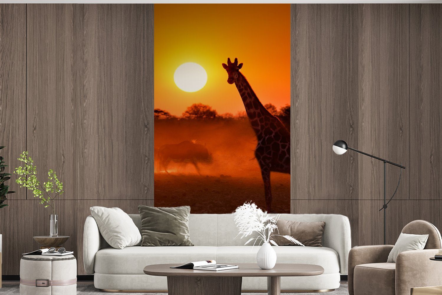 Schlafzimmer Giraffe Matt, Fototapete bedruckt, Wohnzimmer St), Vliestapete (2 für Savanne, - Küche, - Fototapete MuchoWow Sonne