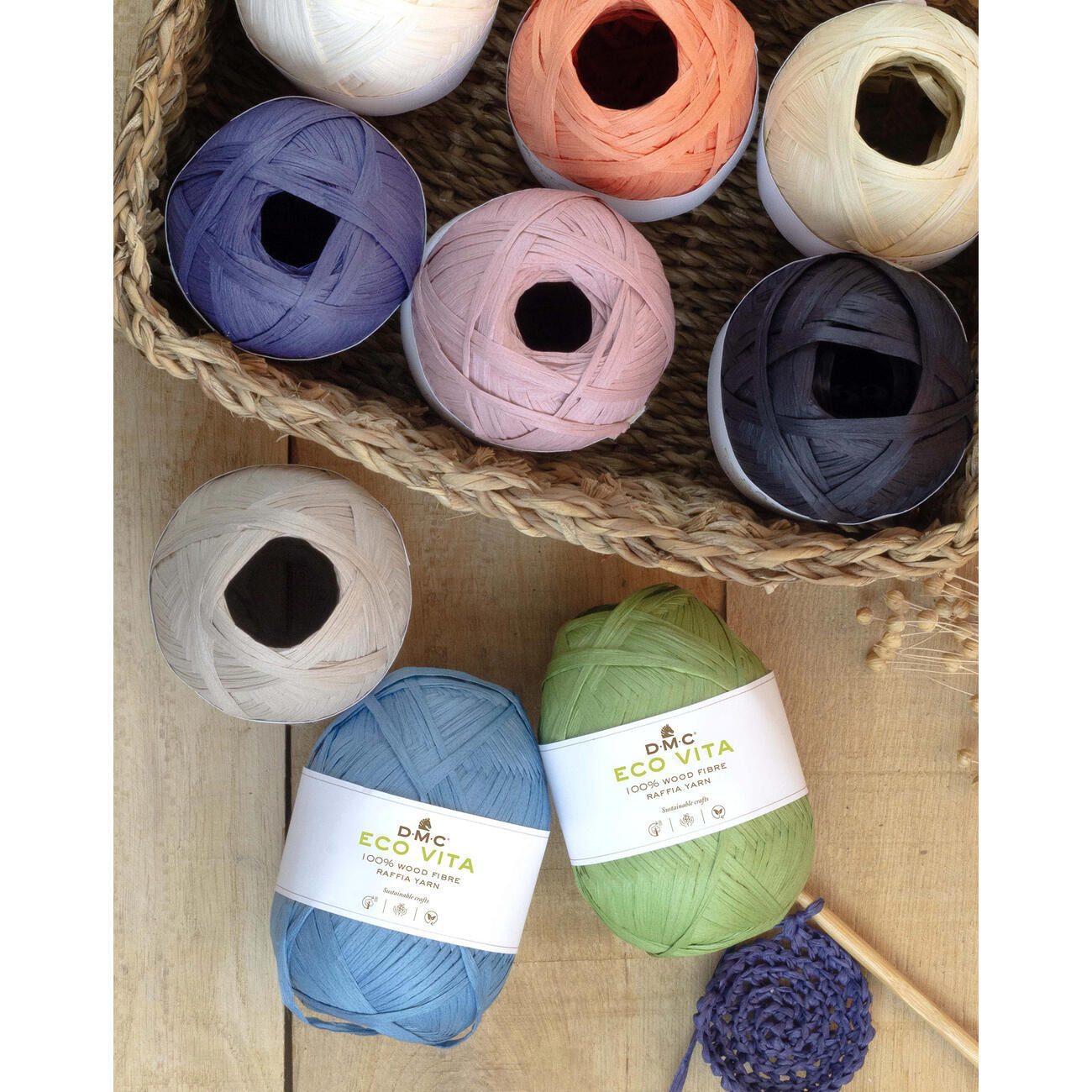 DMC DMC Eco Vita Raffia Häkelwolle, 100 m (Holzfaser-Garn für formstabile Accessoires), 50 g