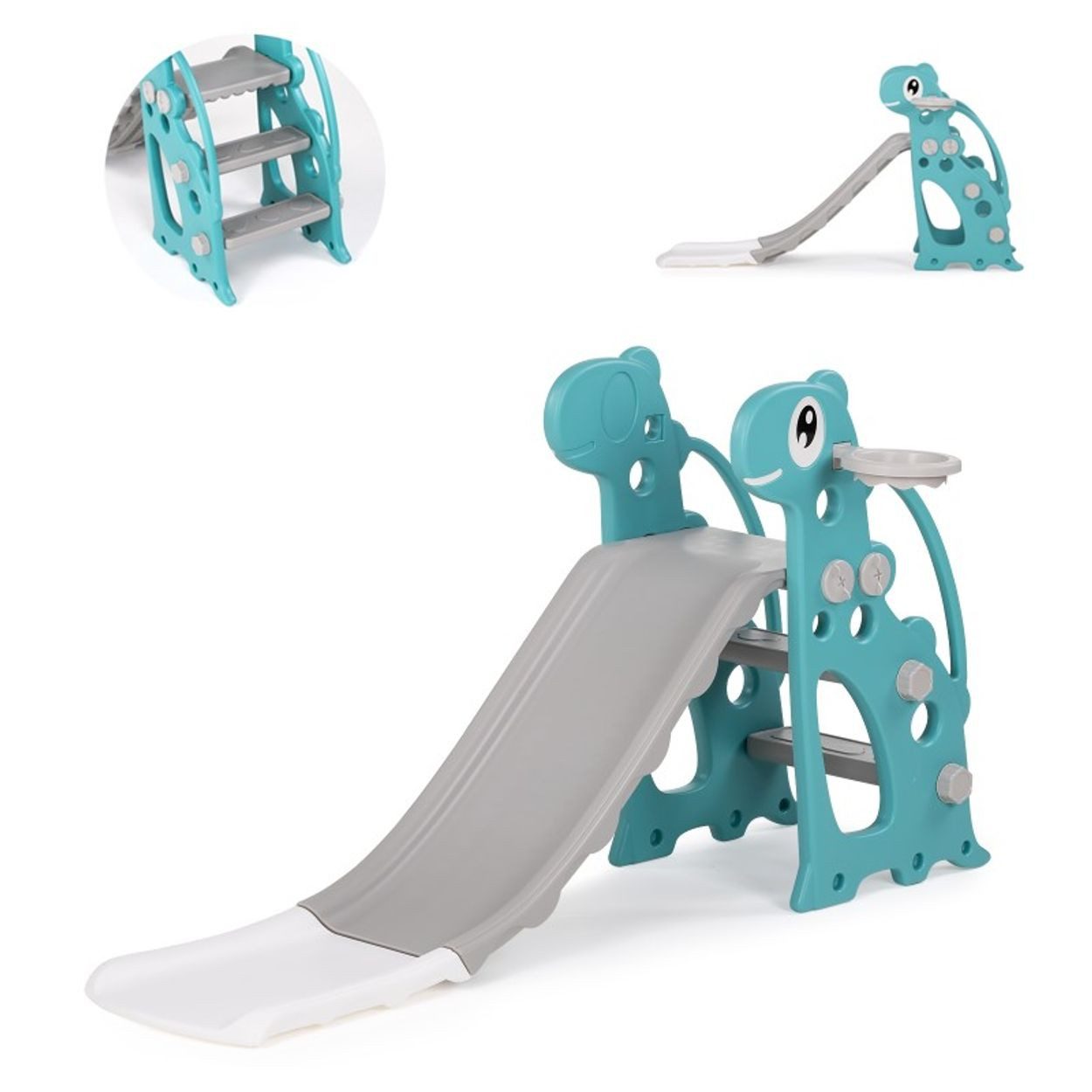 Chipolino Rutsche Kinderrutsche Dino 116 cm, Rutschlänge, Ball mit Basketballkorb, 30 kg