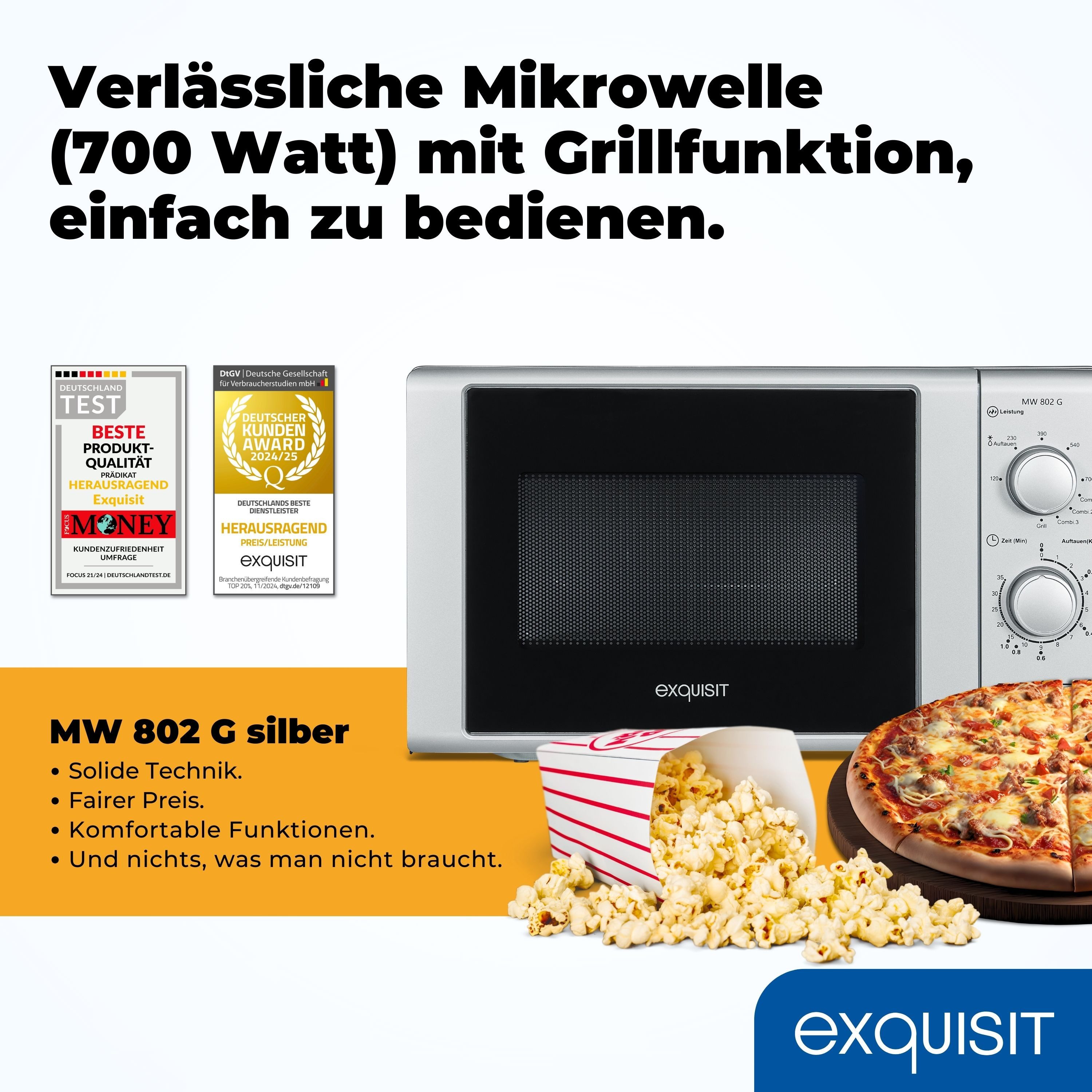 exquisit Mikrowelle MW 900-030G silber, Grill, Mikrowelle, 20 l