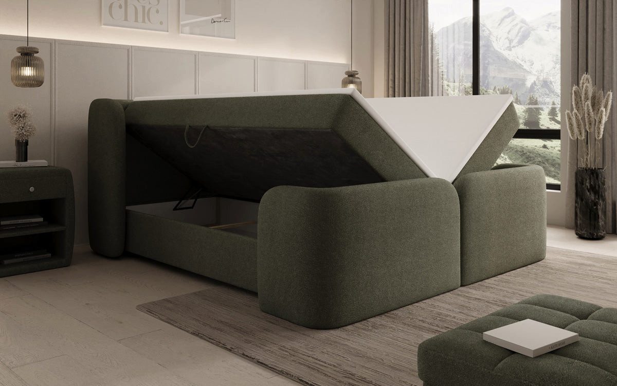 Luxusbetten24 Boxspringbett Riva in Bouclé mit Stauraum, wahlweise mit oder ohne Topper – Bild 4 von 4