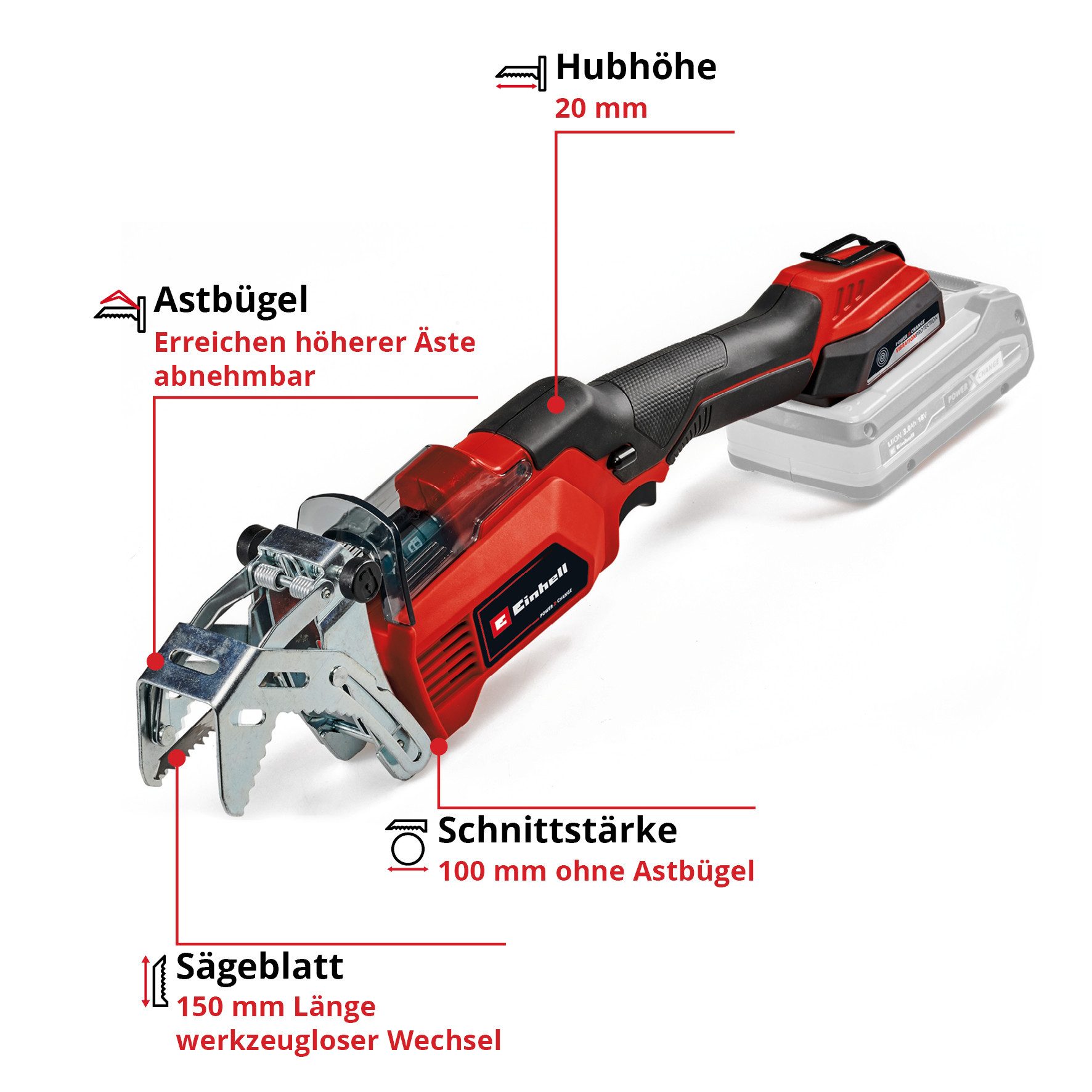 Einhell Baum- und Strauchschneider GE-GS 18/150 Li-Solo, 10 cm Schnittlänge, Akku-Astsäge, ohne Akku und Ladegerät