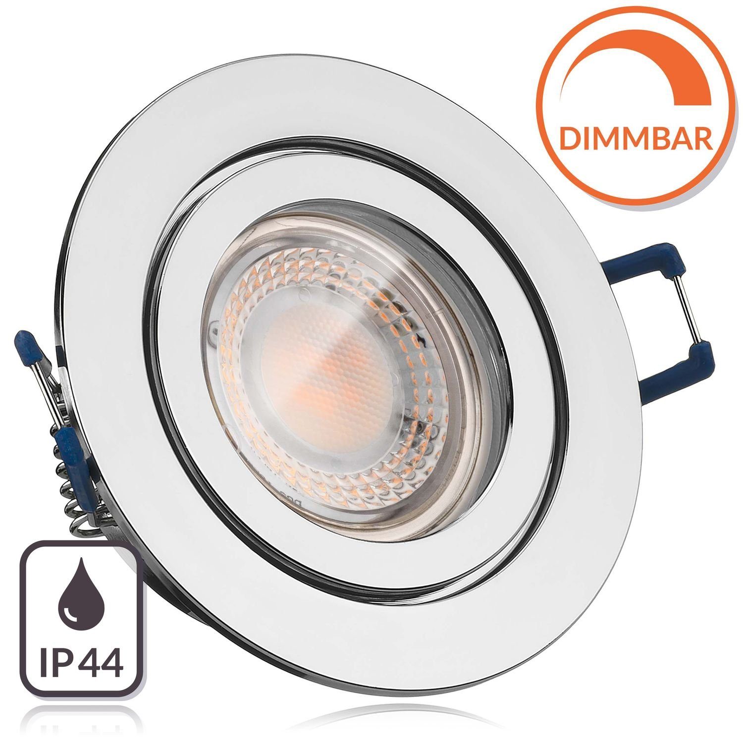 LEDANDO LED Einbaustrahler IP44 LED Einbaustrahler Set extra flach in chrom mit 5W LED von LEDAND