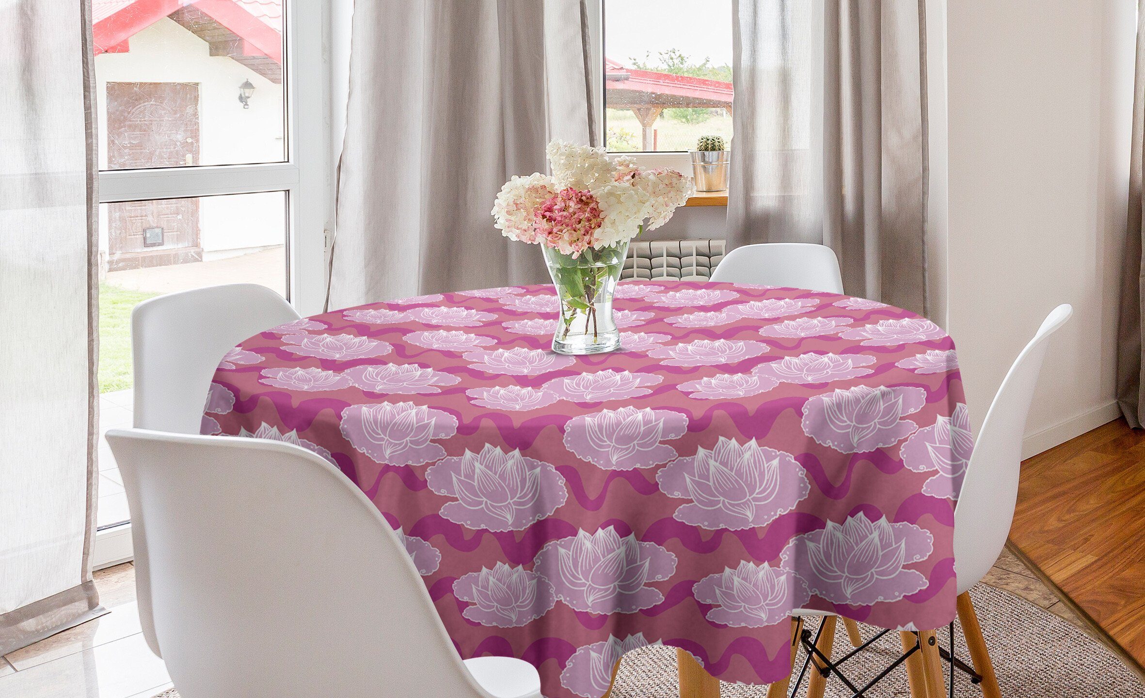 Abakuhaus Tischdecke Kreis Tischdecke Abdeckung für Esszimmer Küche Dekoration, Lotus Folklore-Blumen | Tischdecken